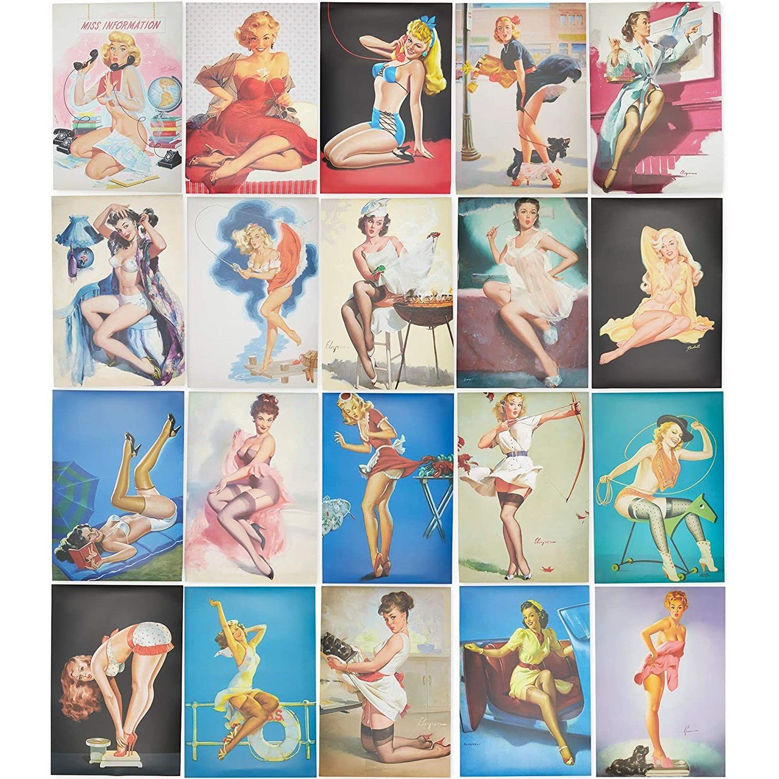 The Gifted Stationery Pin-Up Girl Posters, Vintage Inspired Wall Art (13 X 19 In, 20 Pack)