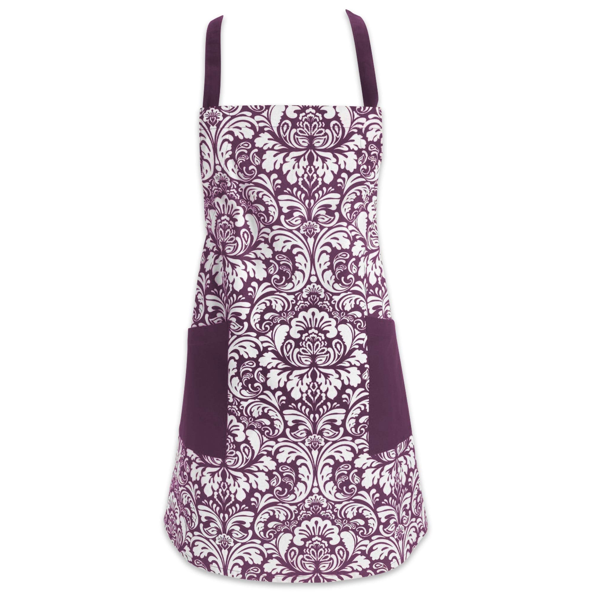 DII Chef Style Cotton Apron Adjustable Straps and Large Pocket, Eggplant