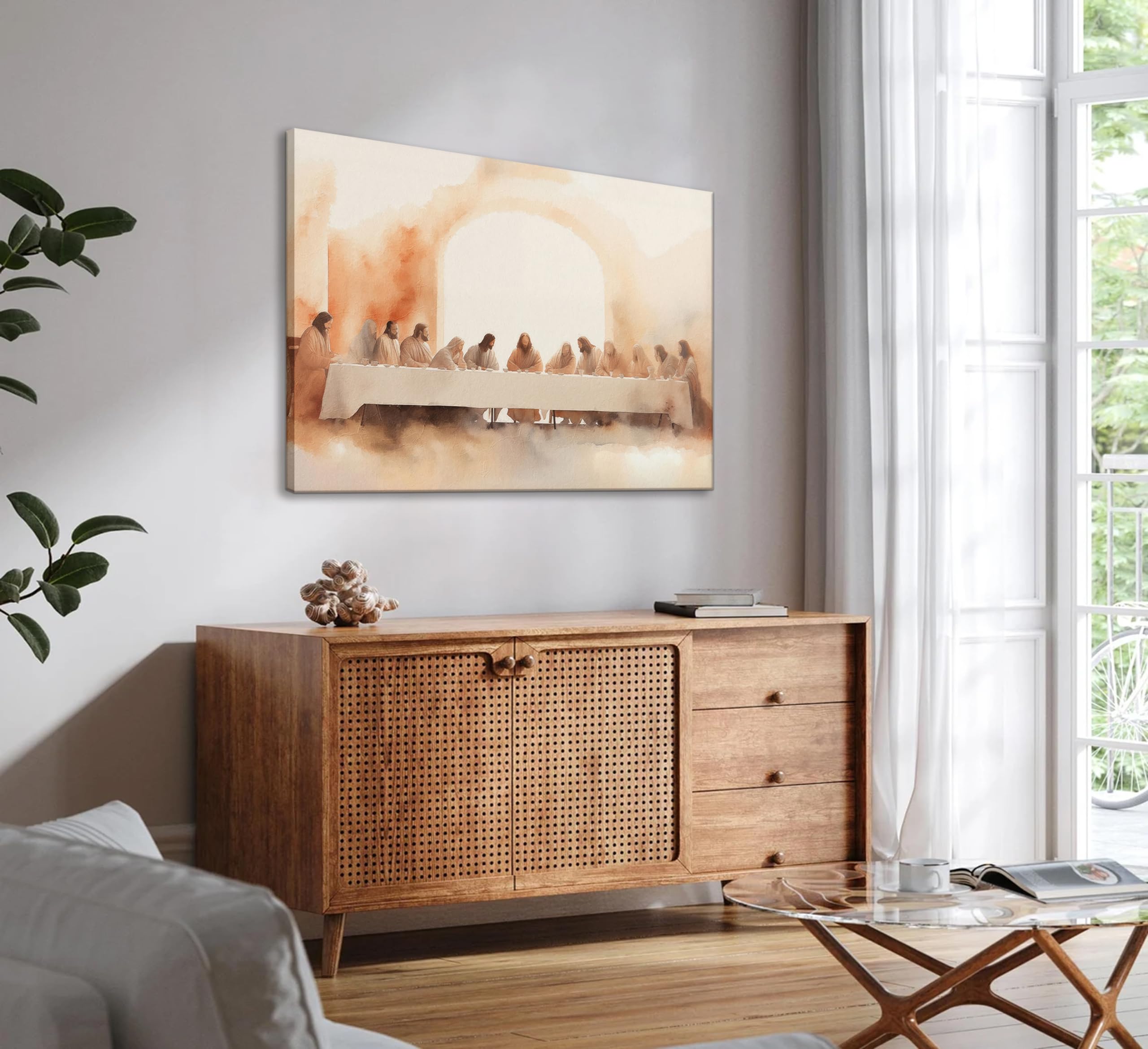 Framed The Last Supper Canvas Wall Art Painting Bible Story Christian Jesus and Twelve Apostles Painting Picture Wall Decor Post