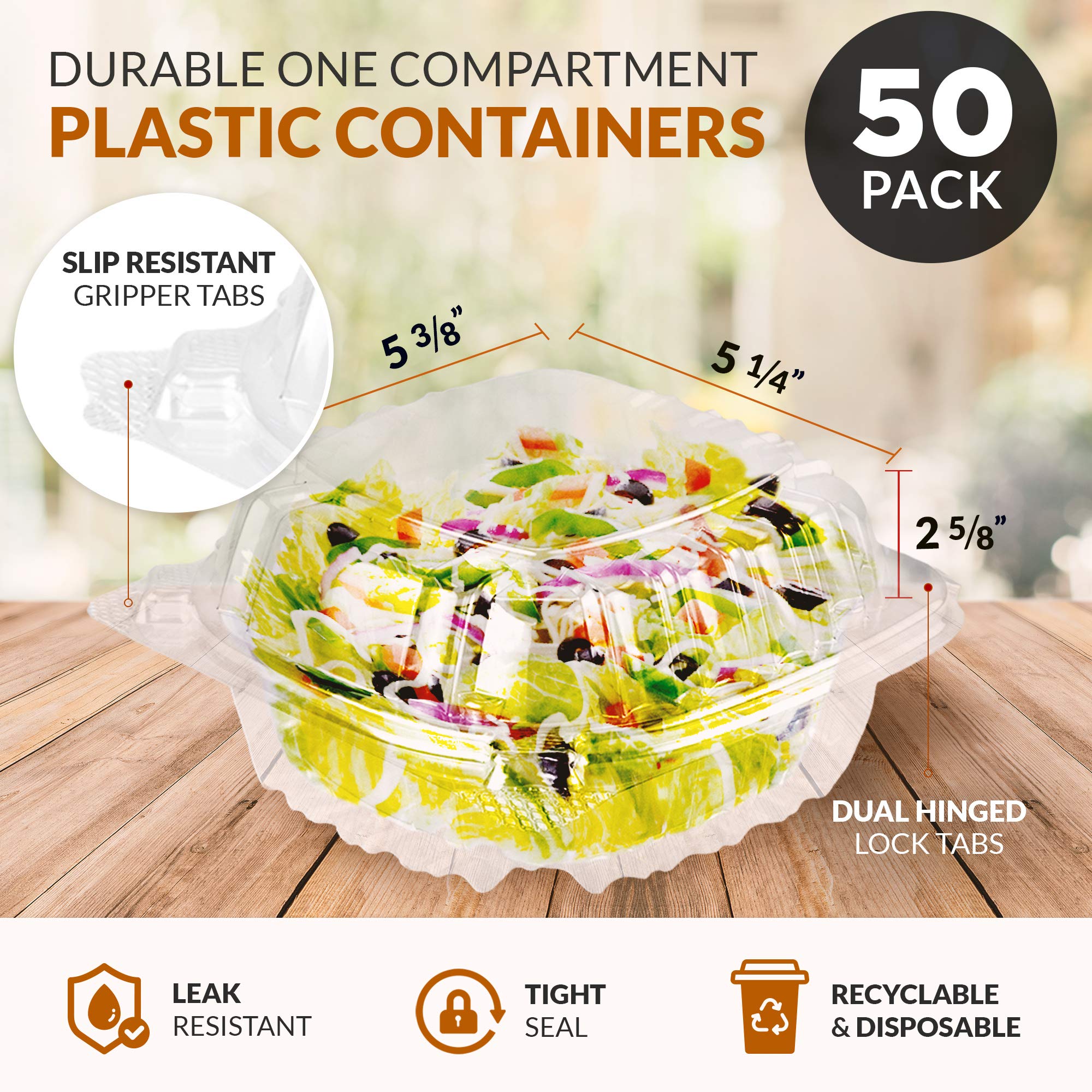 Fit Meal Prep 50 Pack 5.38'' X 5.25'' X 2.63'' Clear Hinged Plastic Containers, Clamshell Take Out Containers, Bakery To Go Disp