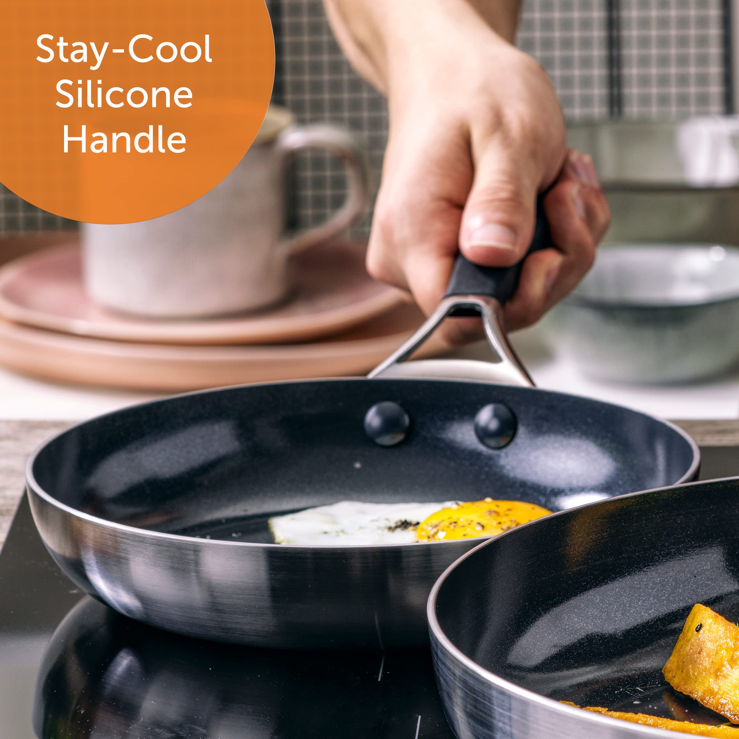 Bk Intelligence Stainless Steel Induction 8'' Nonstick Frying Pan Skillet, Pfas Free, Dishwasher Safe, Black