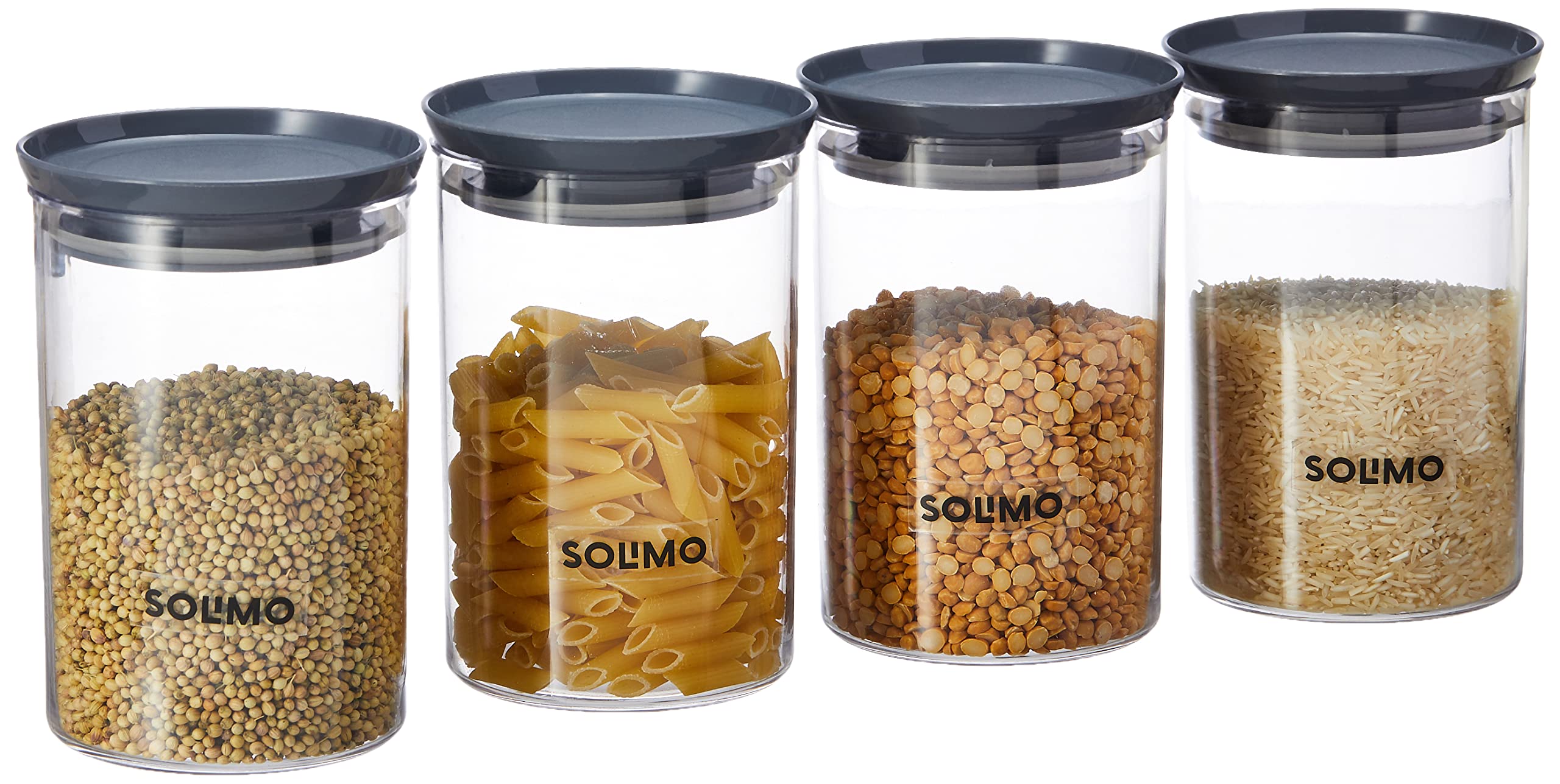 Amazon Brand - Solimo Plastic Storage Container Set, 900 Ml, Set Of 4, Grey