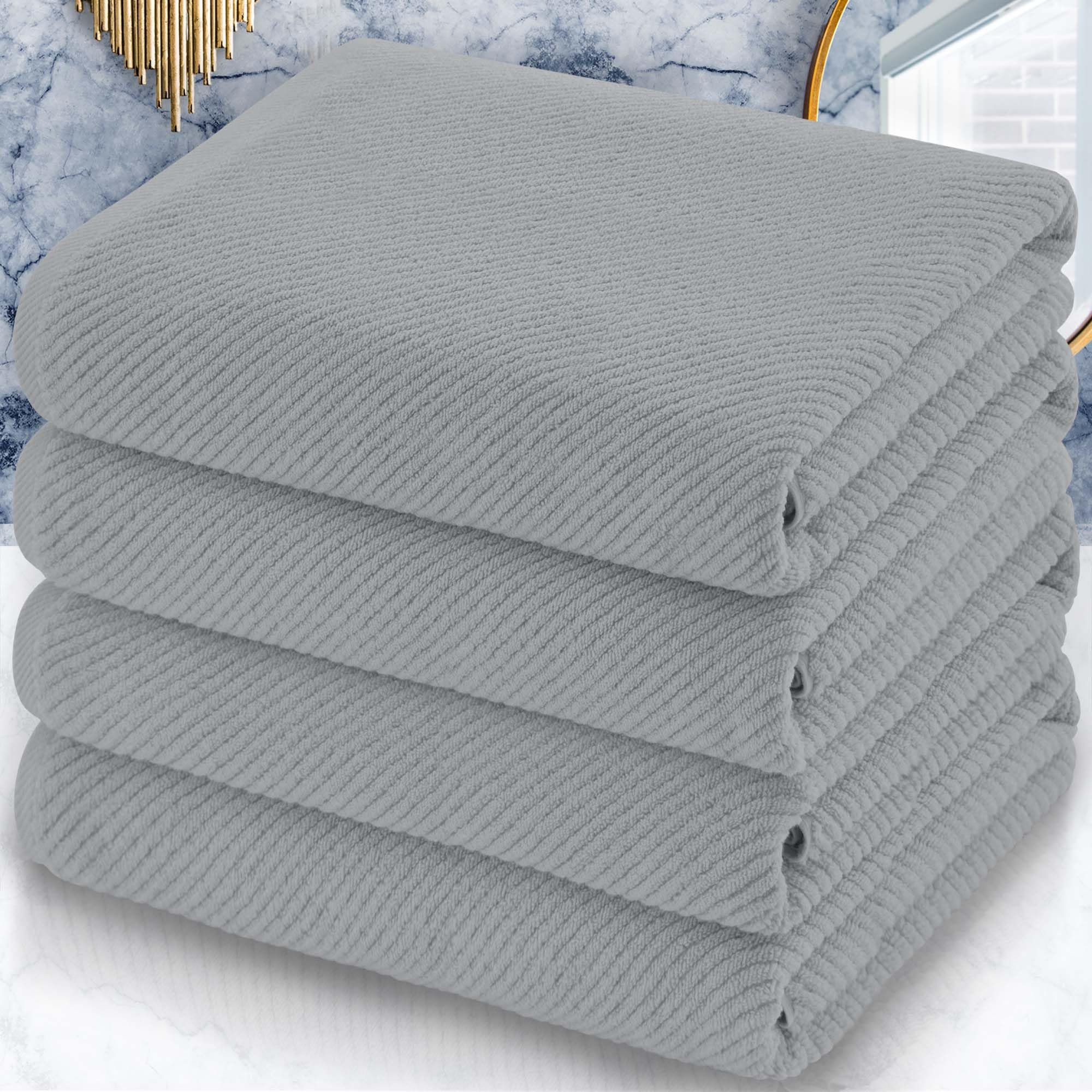 Voova & Movas Grey Bath Towels, Large 30'' X 56'' - 100% Cotton | Quick Dry | Light Weight | Thick | Soft | Absorbent, Bath Towe