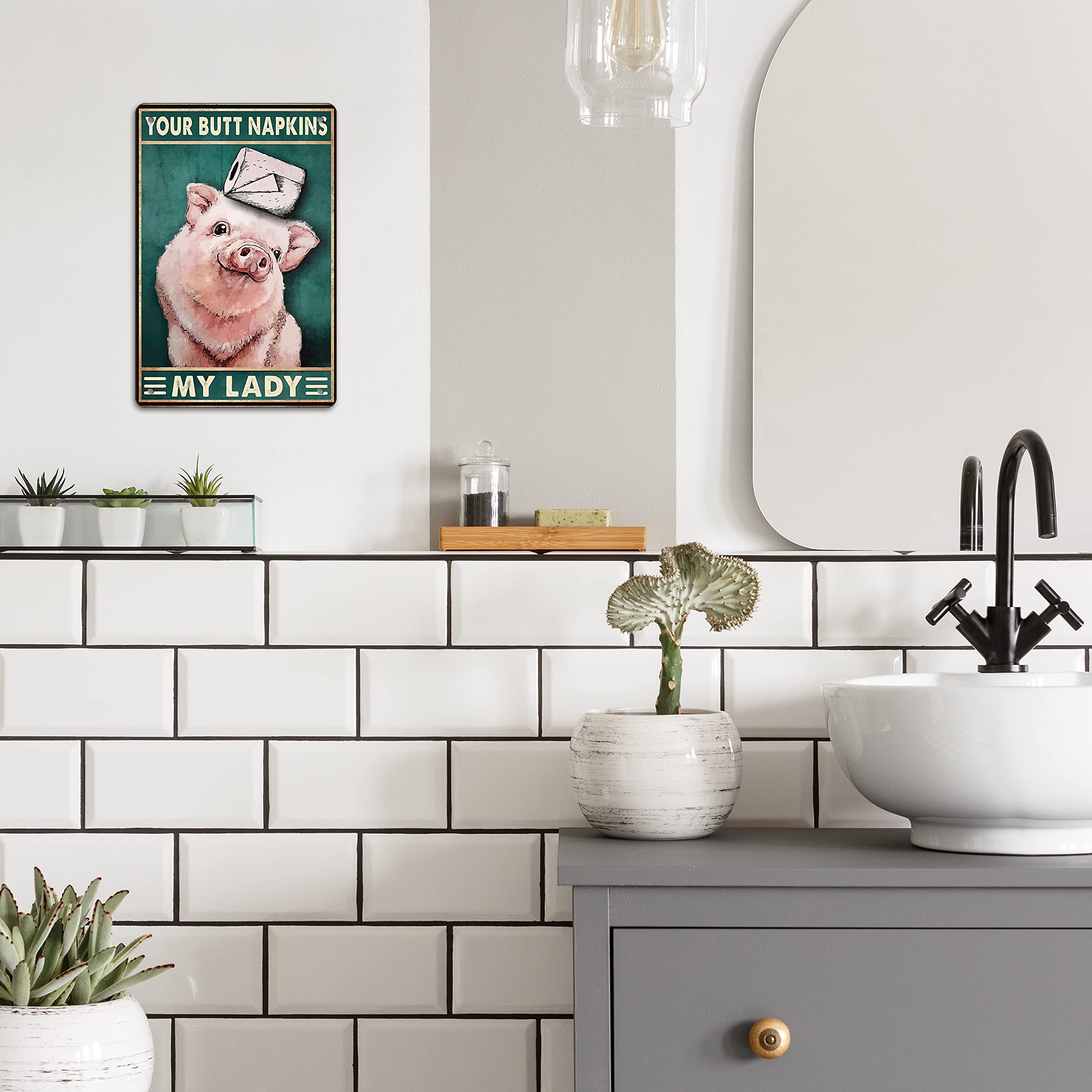 Pig Decor Farmhouse Bathroom Decor Gothic Decor Funny Bathroom Decor Sign Medieval Decor Bathroom Napkins Decor Retro Poster Toilet Cave Bar Home Bathroom Wall Decoration Sign 8x12 Inch