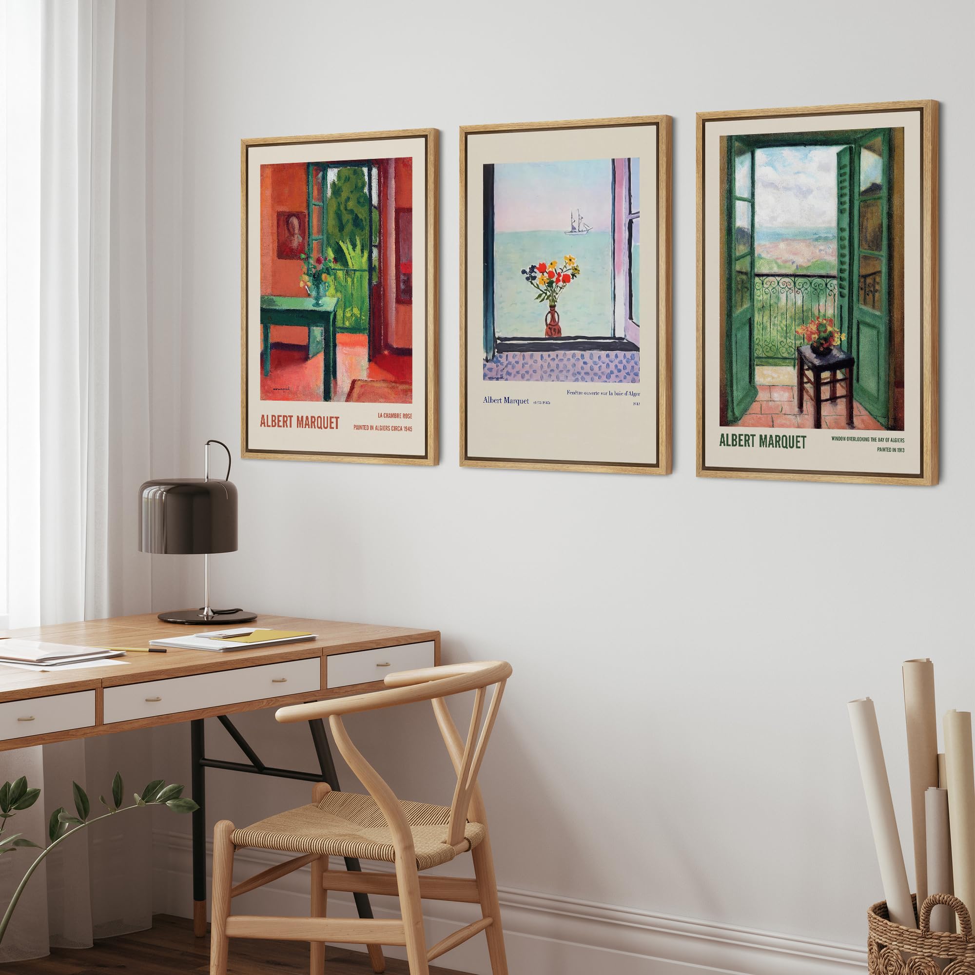 Wall26 Framed Canvas Print Wall Art Set Albert Marquet Inspired Window Views Illustrations Modern Art Decorative Floral Botanica