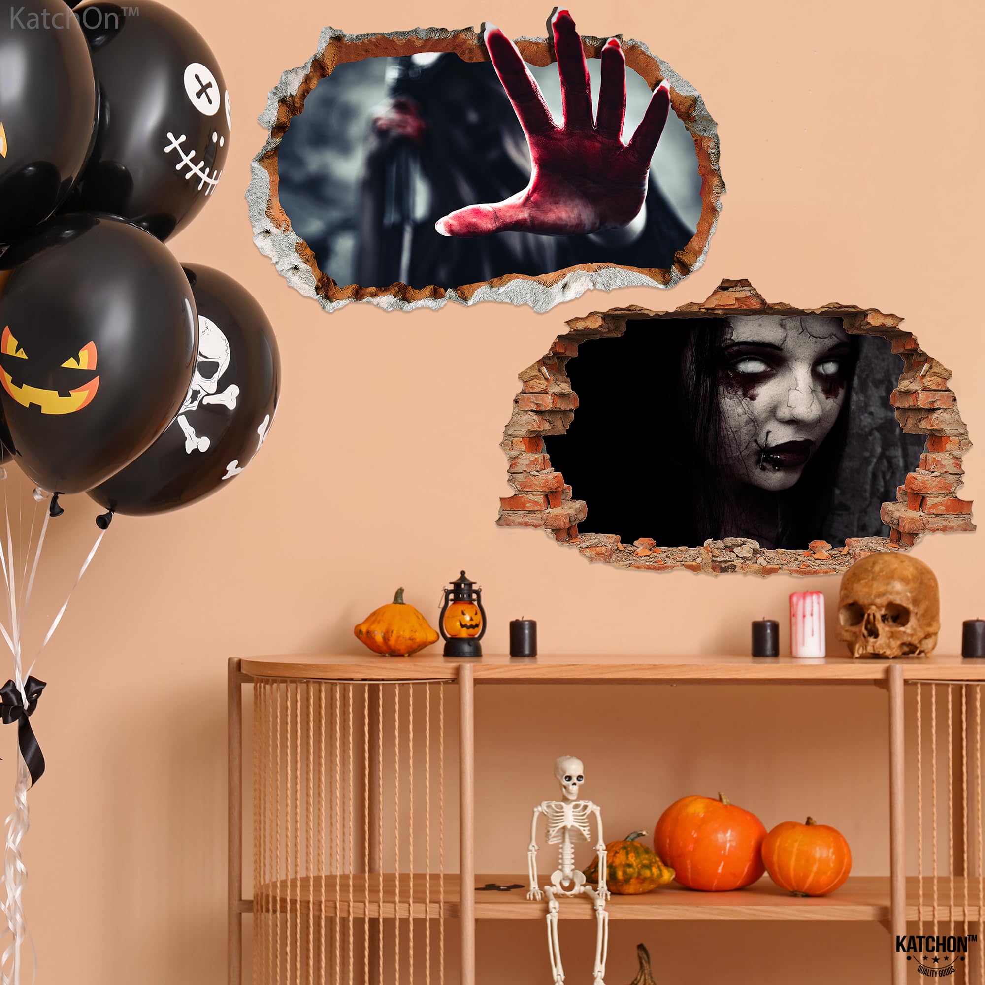 Katchon, 3D Halloween Wall Decals - Large 24 Inch, Pack Of 2 | Scary 3D Halloween Wall Stickers, Halloween Decorations Indoor |