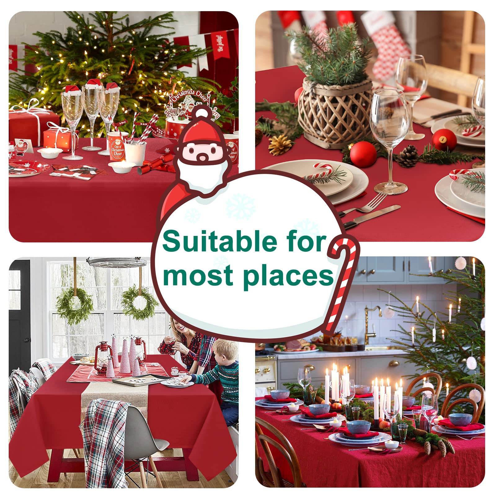 Hiasan Red Square Tablecloth - Waterproof And Spillproof Washable Christmas Fabric Table Cloth For Dining Room Kitchen, 70 X 70