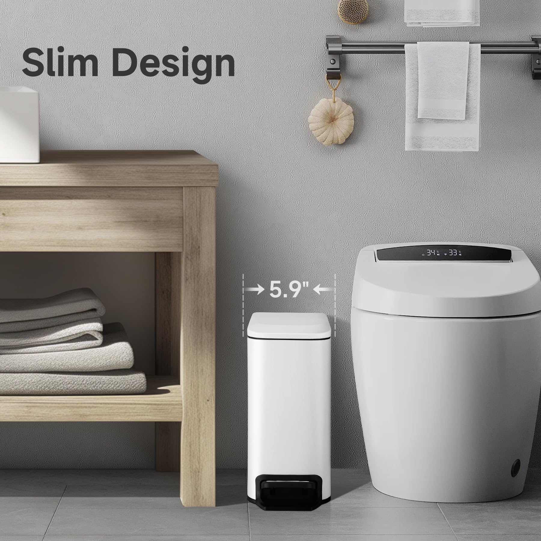 Tipgo Slim Bathroom Trash Can With Lid Soft Close, 6 Liter / 1.6 Gallon Stainless Steel Garbage Can With Removable Inner Bucket,