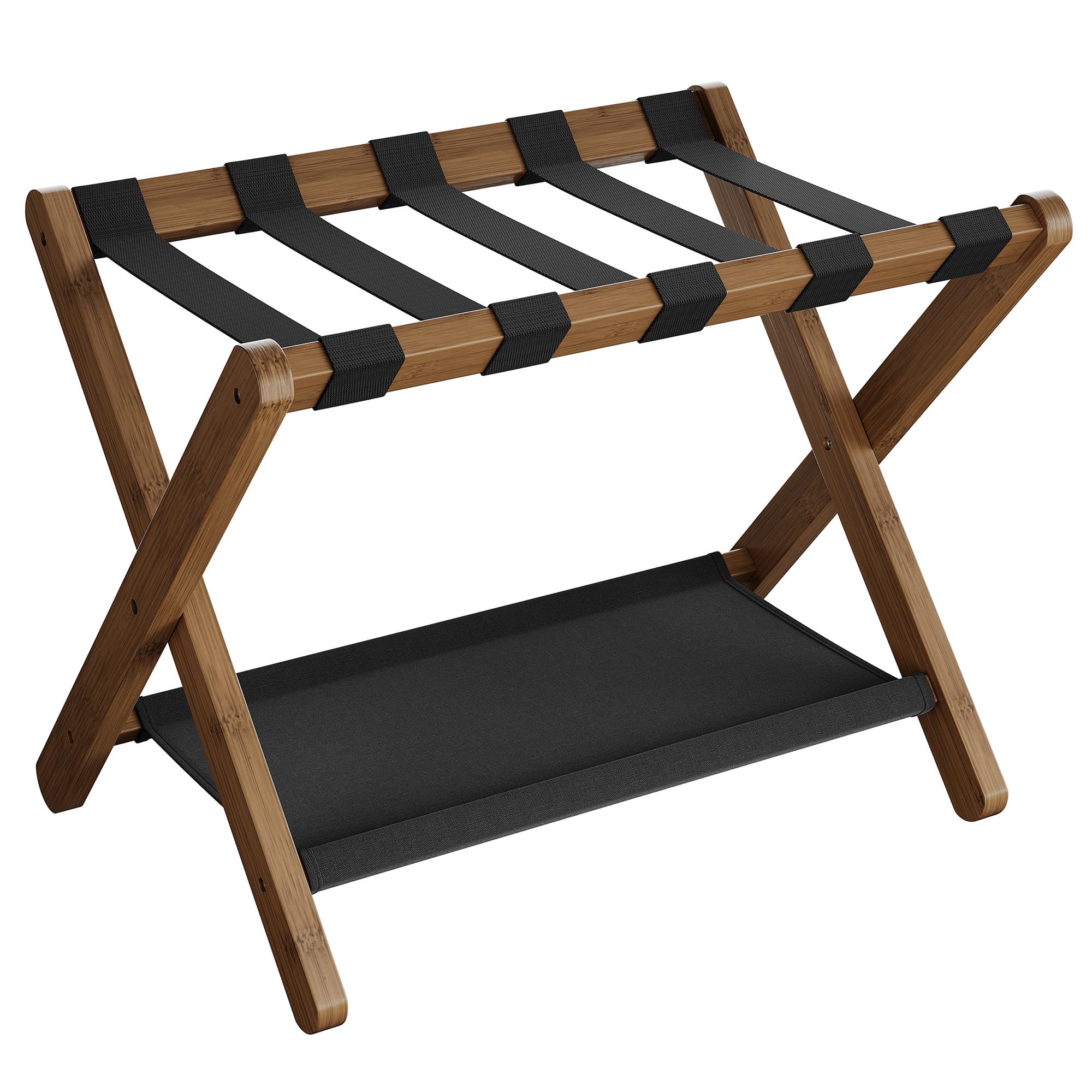 SONGMICS Luggage Rack, Folding Suitcase Stand with Storage Shelf, for Guest Room, Hotel, Bedroom, Heavy-Duty, Holds up to 131 lb