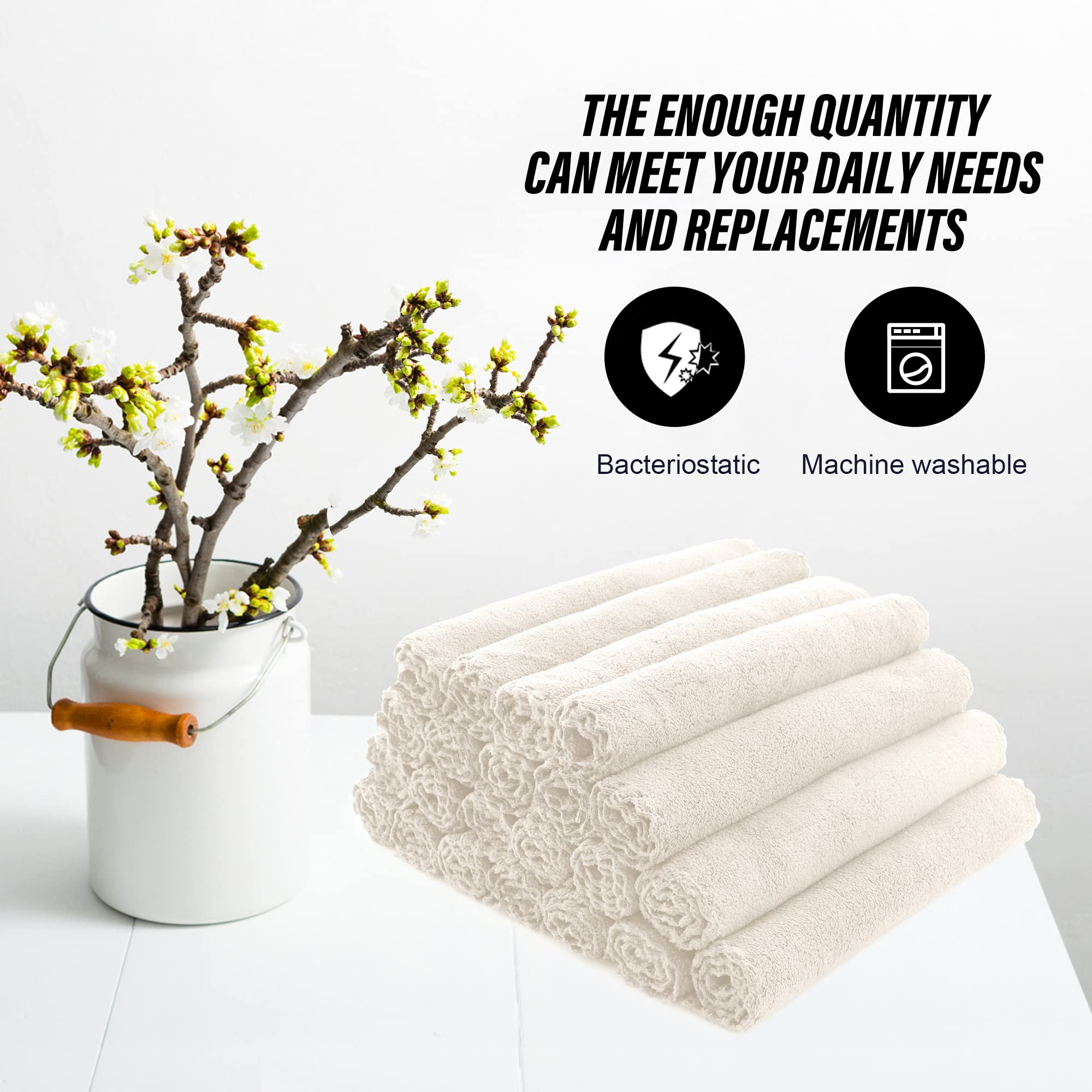 MOONQUEEN Ultra Soft Premium Washcloths Set - 12 x 12 inches - 24 Pack - Quick Drying - Highly Absorbent Coral Velvet Bathroom Wash Clothes - Use as Bath  Spa  Facial  Fingertip Towel (Cream)
