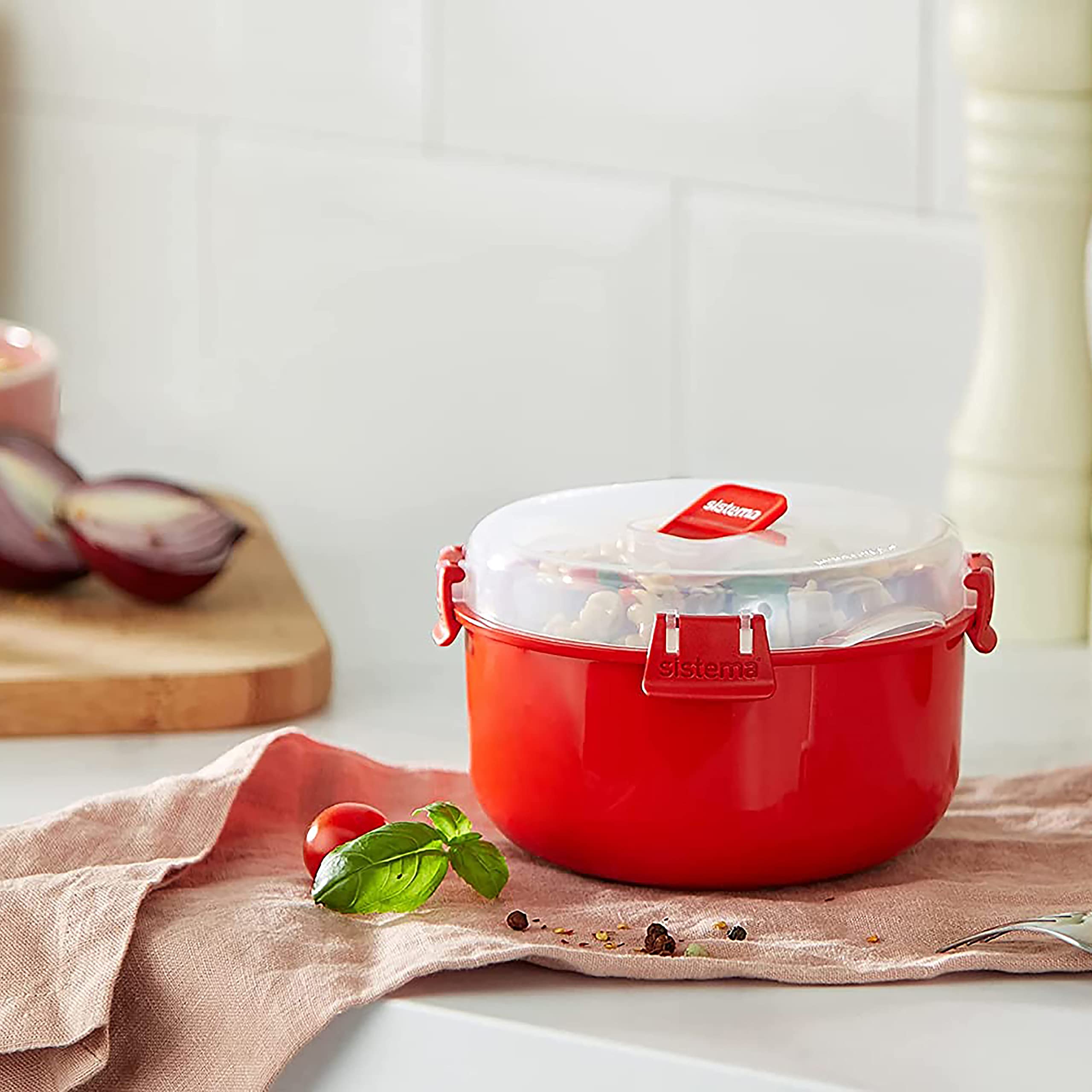 Sistema Microwave cookware Bowl  Round  309 Ounce 38 cup  Red