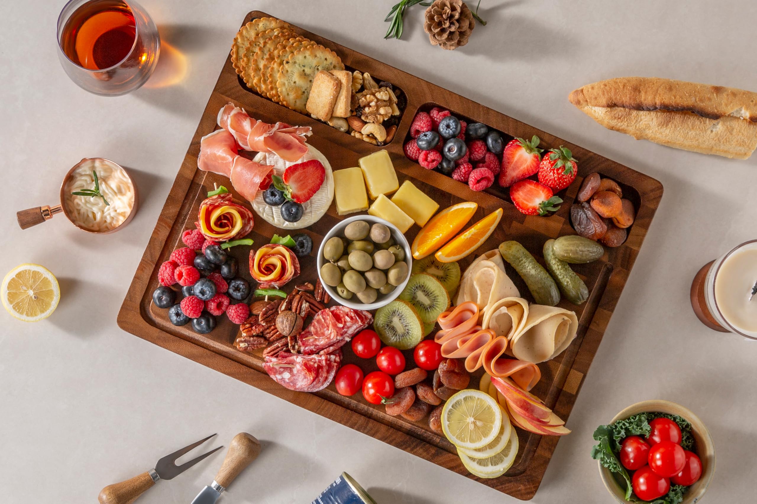 THETCHRY Cutting Boards for Kitchen, Design in USA Large Acacia Wood Chopping Board, Herringbone Cutting Board with Juice Groove