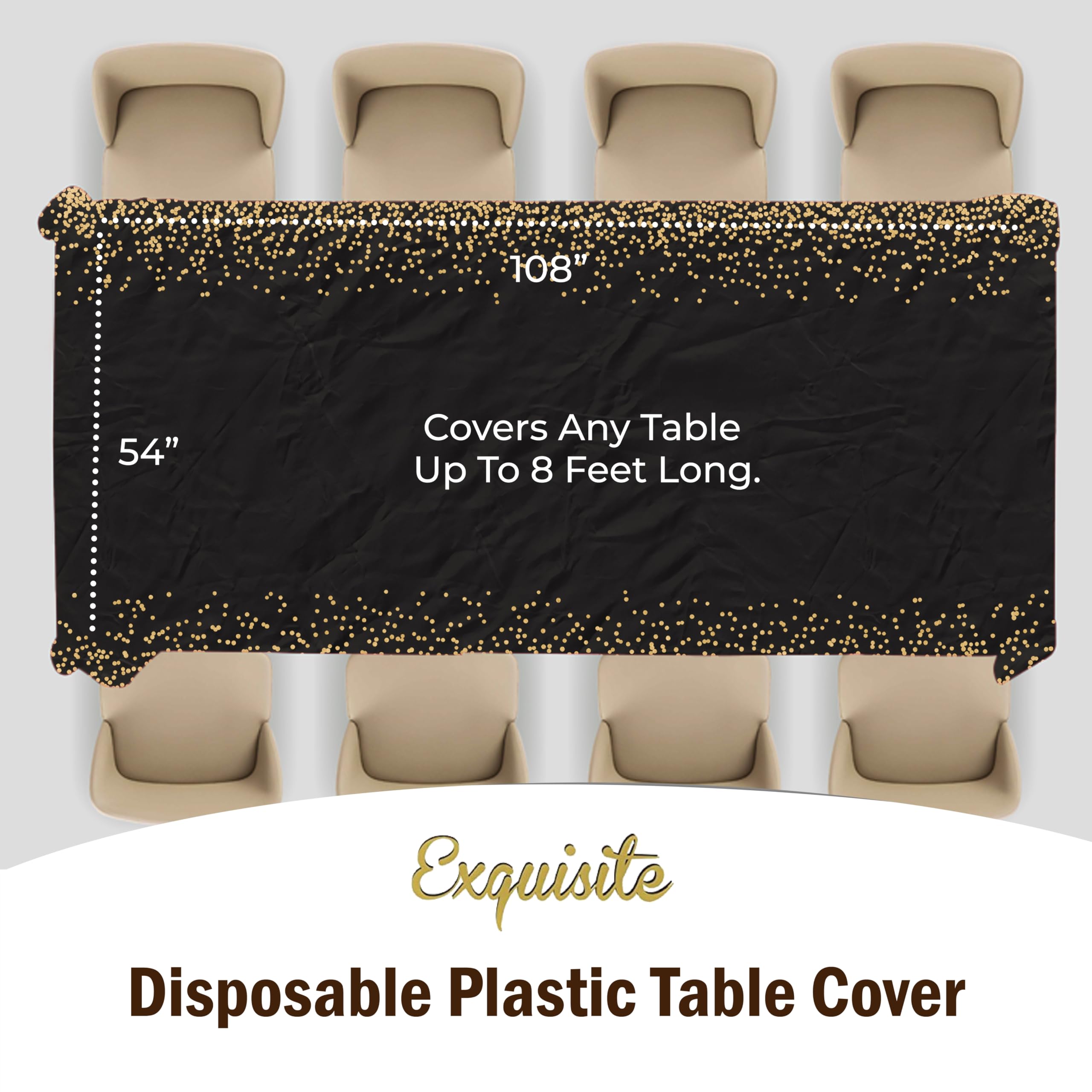 Exquisite White And Gold Tablecloth 12-Pack New Years Plastic Tablecloth Black And Gold Dot 54In. X 108In. Rectangle Table Cover
