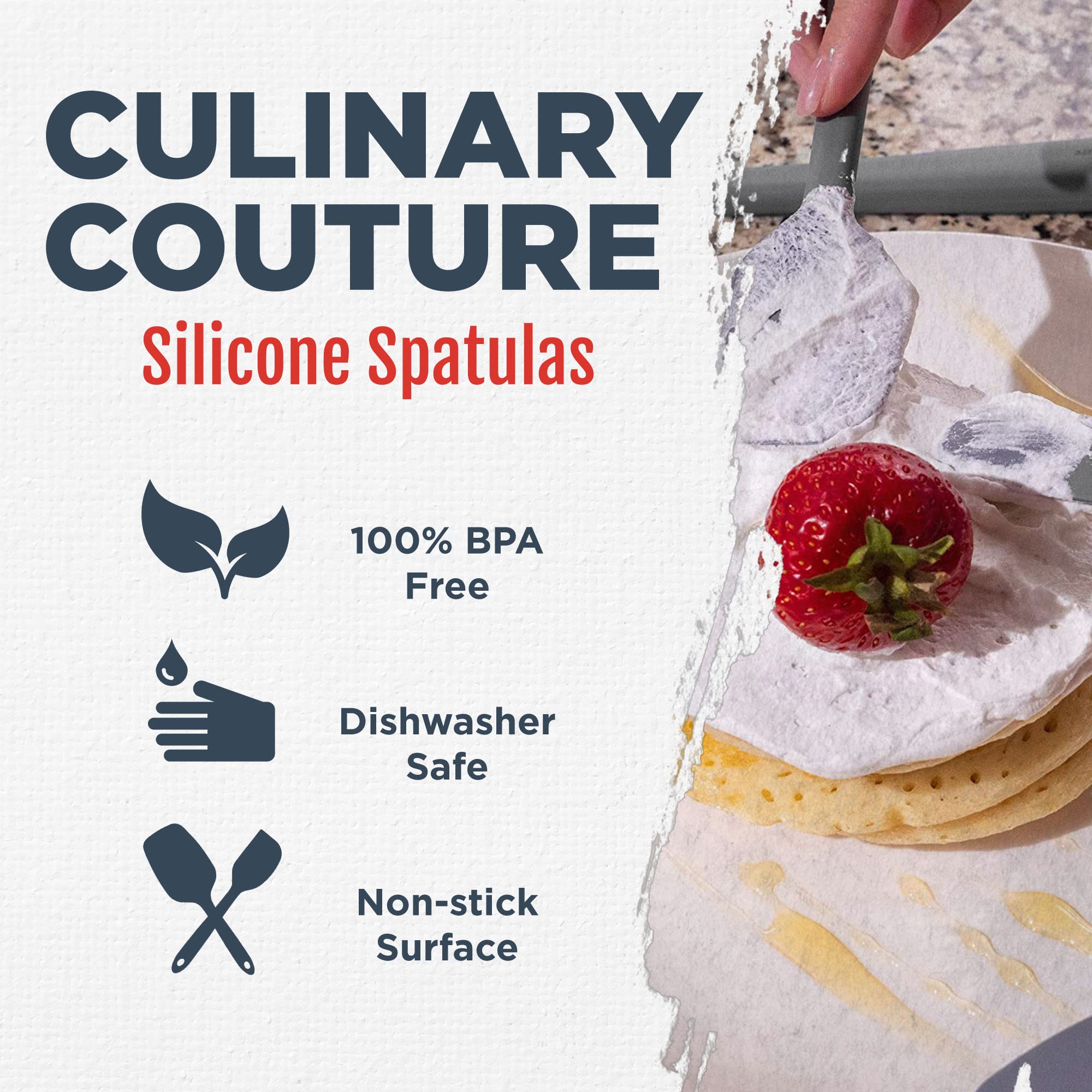 Culinary Couture 4-Piece Grey Silicone Baking Spatula Set - Rubber Spatulas Silicone Heat Resistant Up To 608F, Bpa-Free - Silic