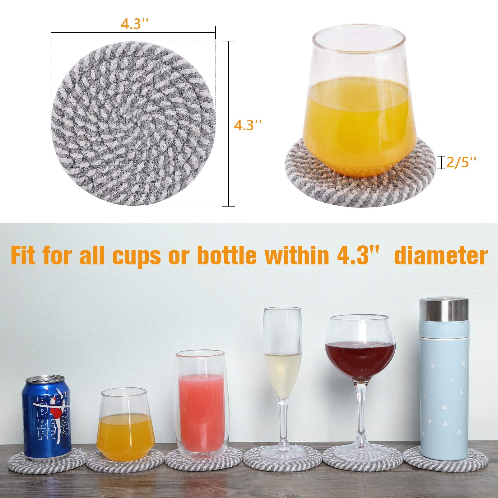 Abenkle 6 Pcs Coasters For Drinks,Super Absorbent Drink Coasters, Stylish Handmade Round Woven Coaster For Coffee Table Tabletop