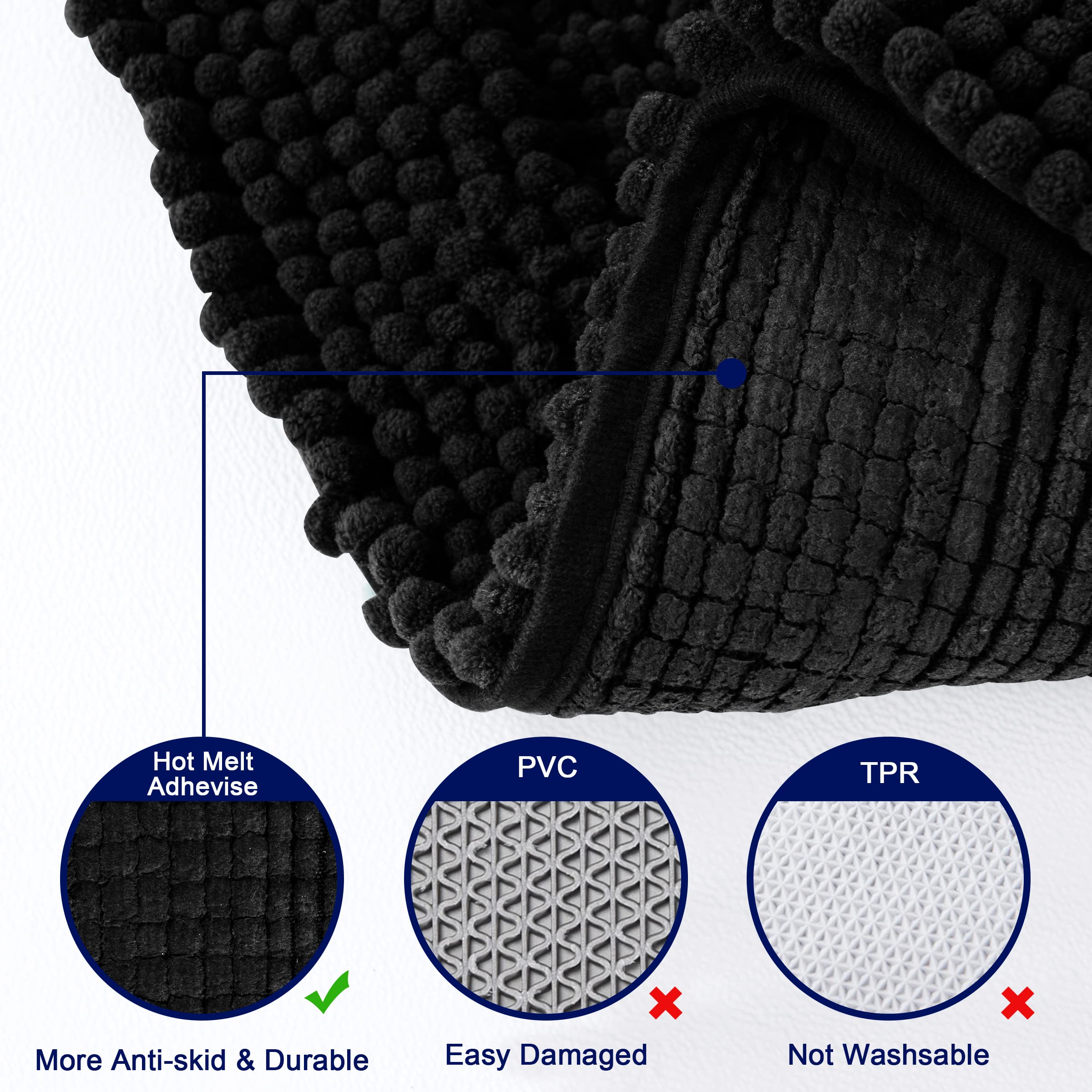 Subrtex Bathroom Rug Set 2 Piece Chenille Bath Mat Non Slip Soft Thick Shower Rugs Striped Bath Rug For Bathroom Water Absorbent
