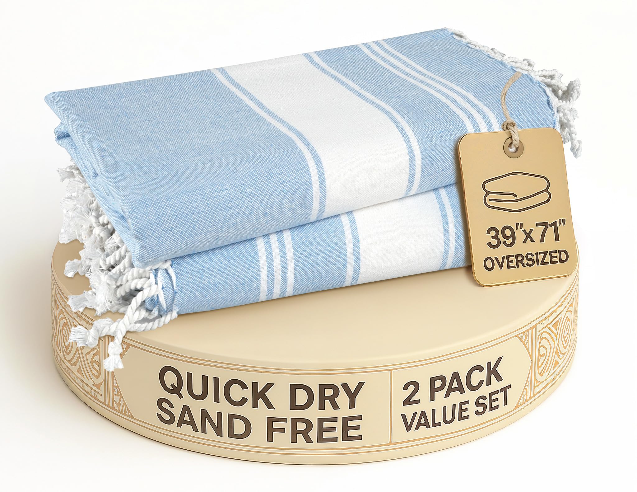 LANE LINEN Beach Towels for Women, 2 Pack Large Beach Towels Oversized, Pre-Washed, No-Shrink Sand Free Beach Towels, Quick Dry,