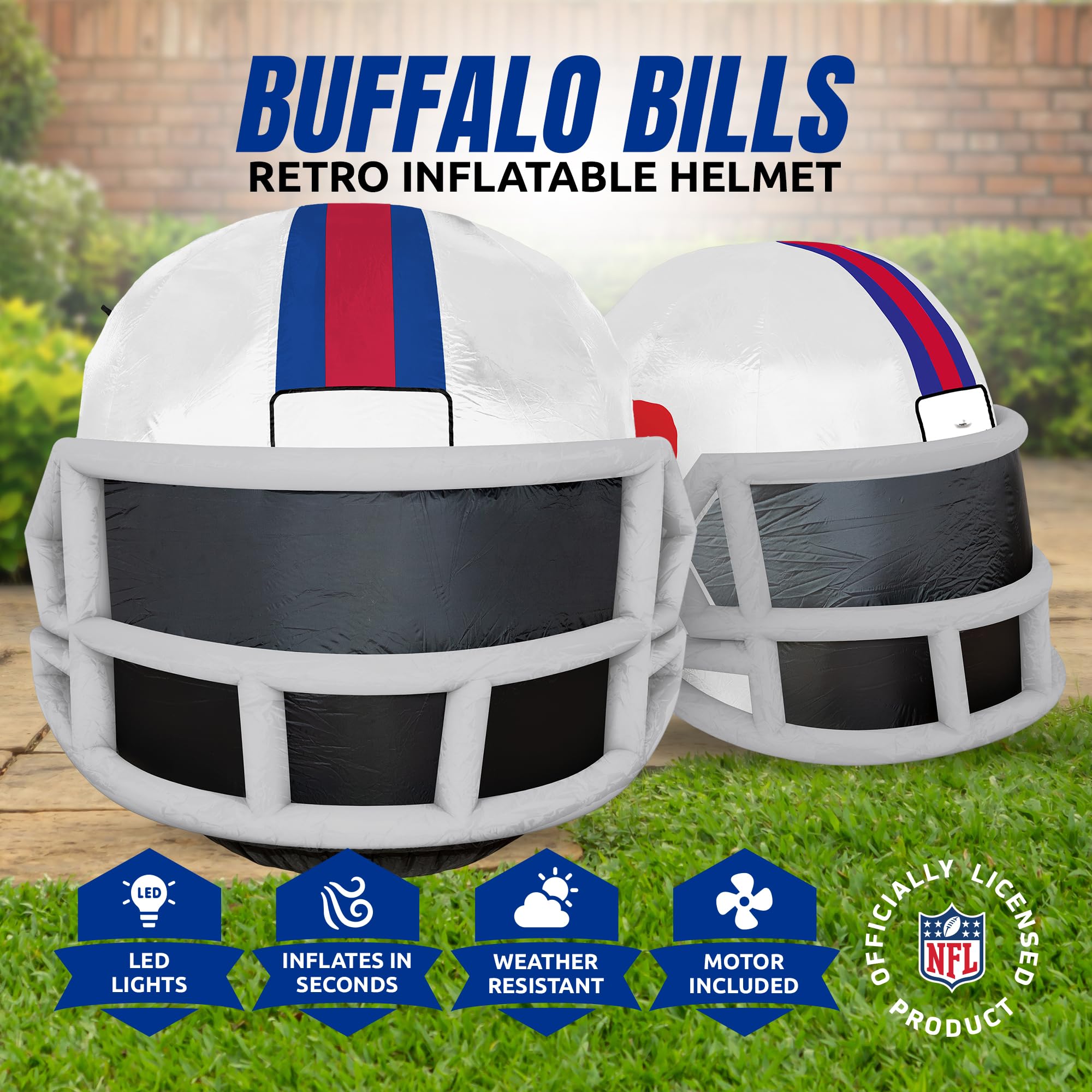 Sporticulture NFL Buffalo Bills 4ft Inflatable Retro Helmet with LED Lights & Built-in Blower - Merchandise Decor Ideal for Lawn
