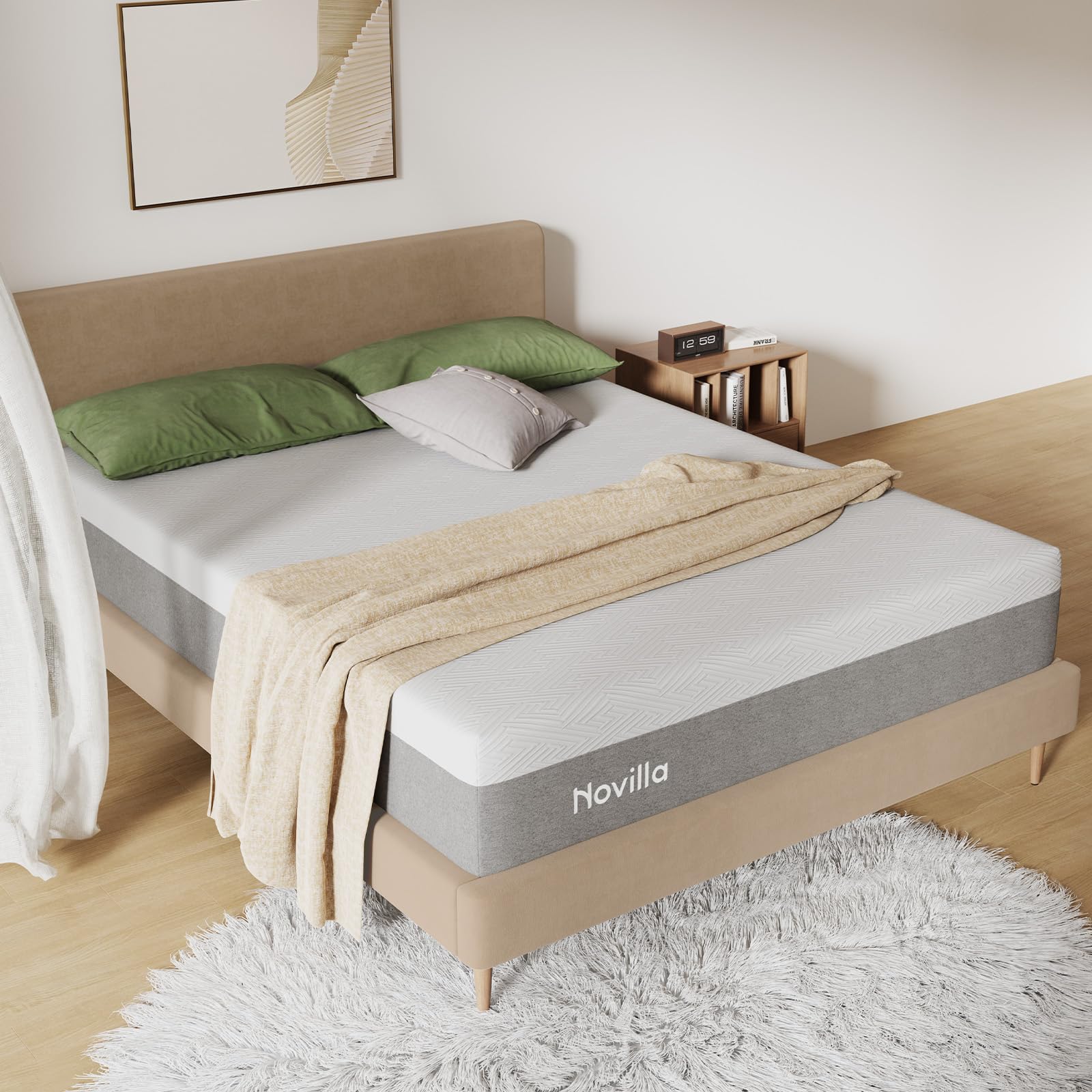 Novilla Queen Size Mattress, 12 Inch Gel Memory Foam Mattress for Cool Night & Pressure Relief, Medium Plush Feel with Motion Is