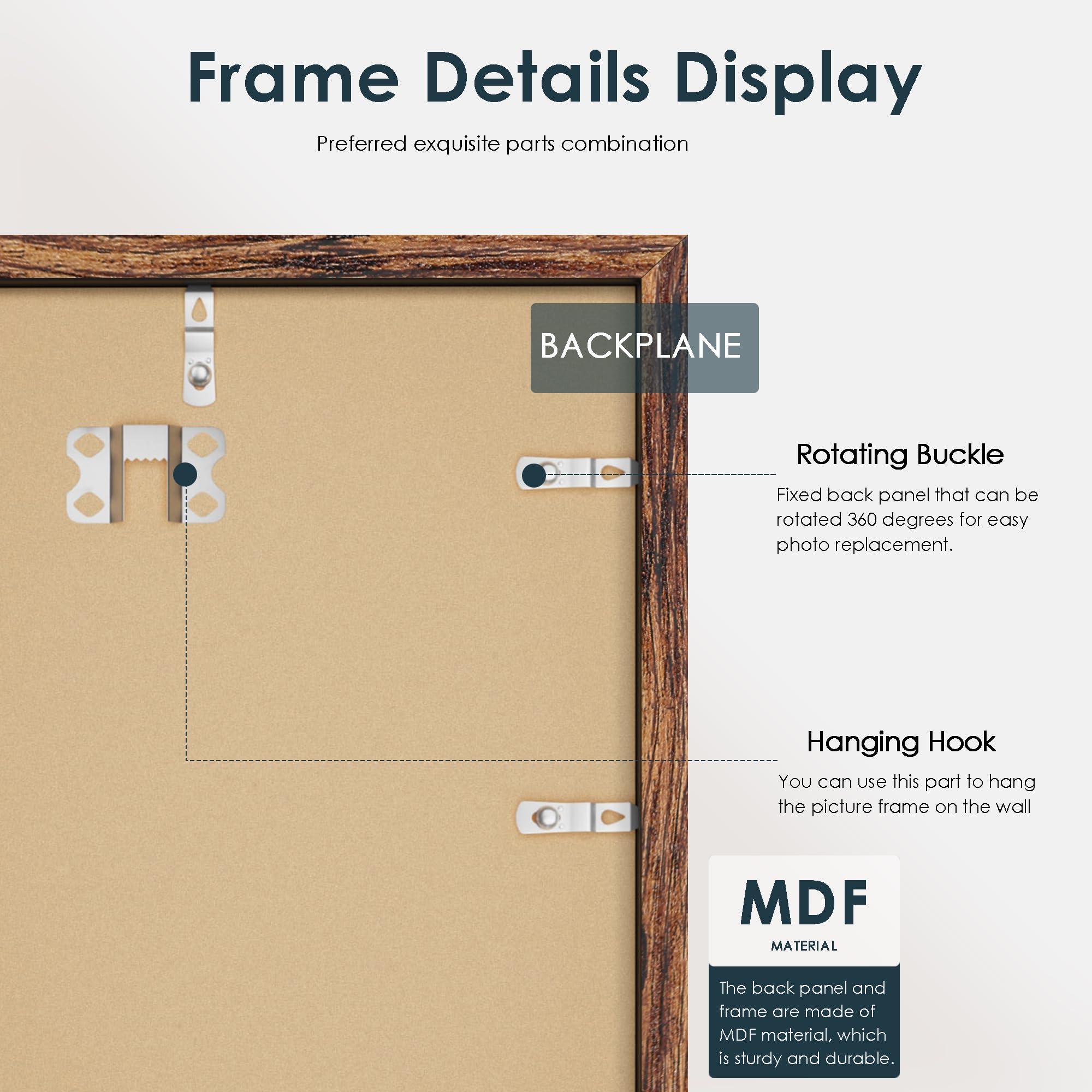 Fisnish 6x8 Picture Frame 5 Pack, Classic Brown Photo Frame for Hanging or Tabletop Display