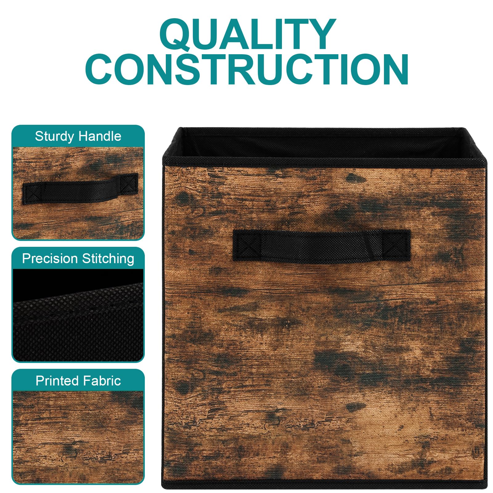 Stero Fabric Storage Cubes, 6 Pack Foldable Storage Bins With Handle, 11 Inch Storage Baskets Box For Shelves, Closet, Organizer