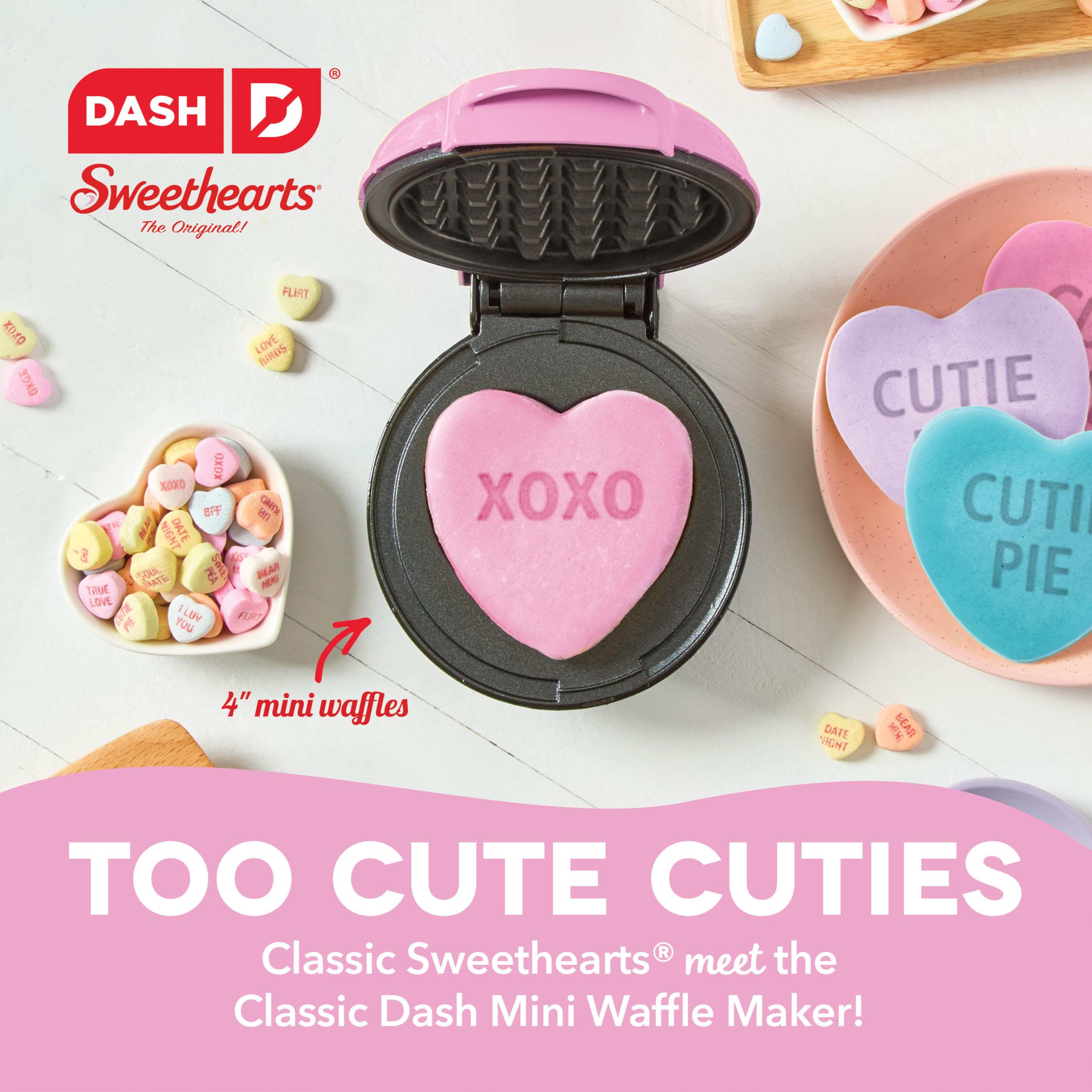Dash X Sweethearts Mini Waffle Maker - 4    Waffle, Heart Shaped Waffle, Nonstick Waffle Iron With Quick Heat-Up, Perfect Mini W