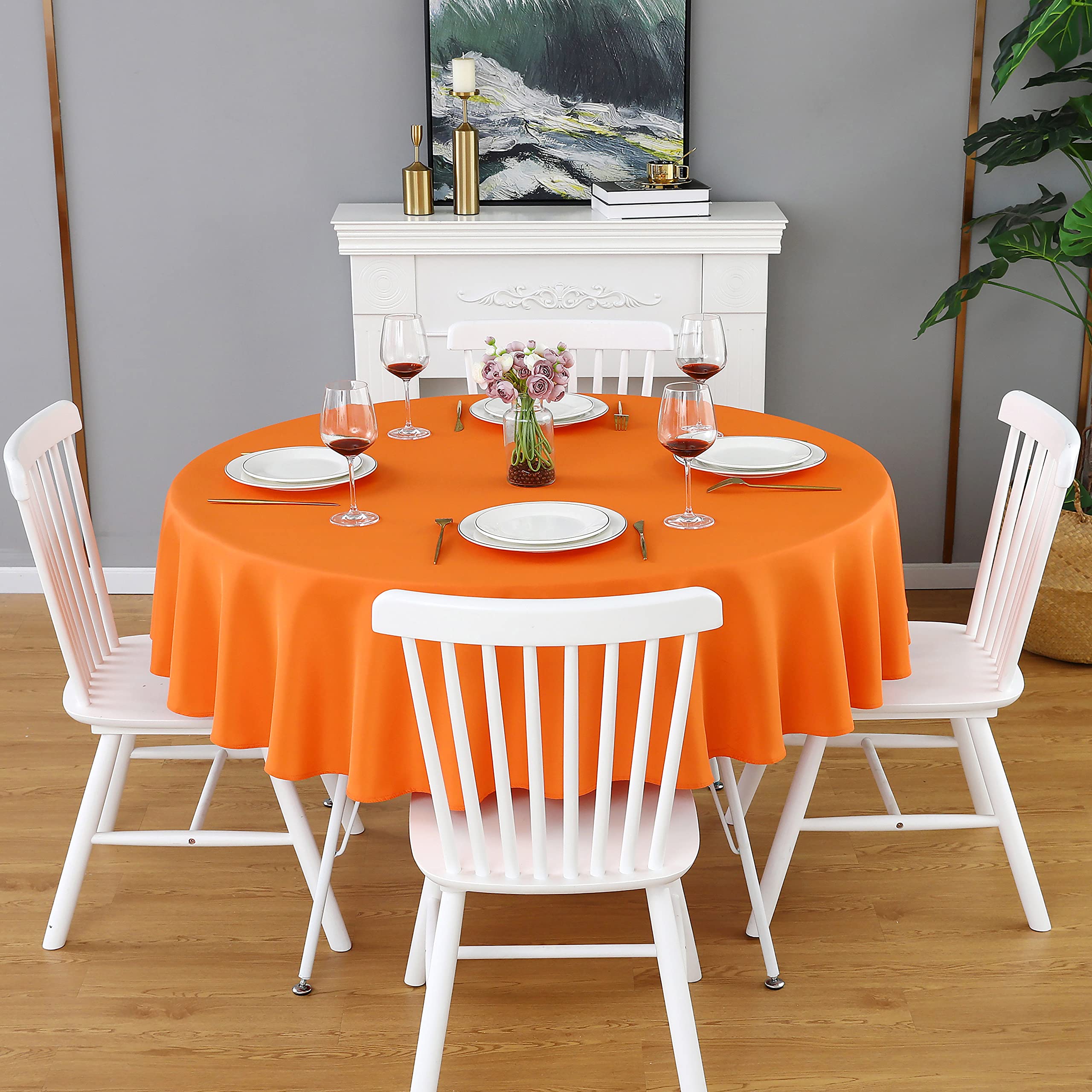 Folins&Home Orange Round Tablecloth 90 Inch Waterproof Heavy Duty Wrinkle Free Polyester Fabric Table Cloth, Spillproof Washable