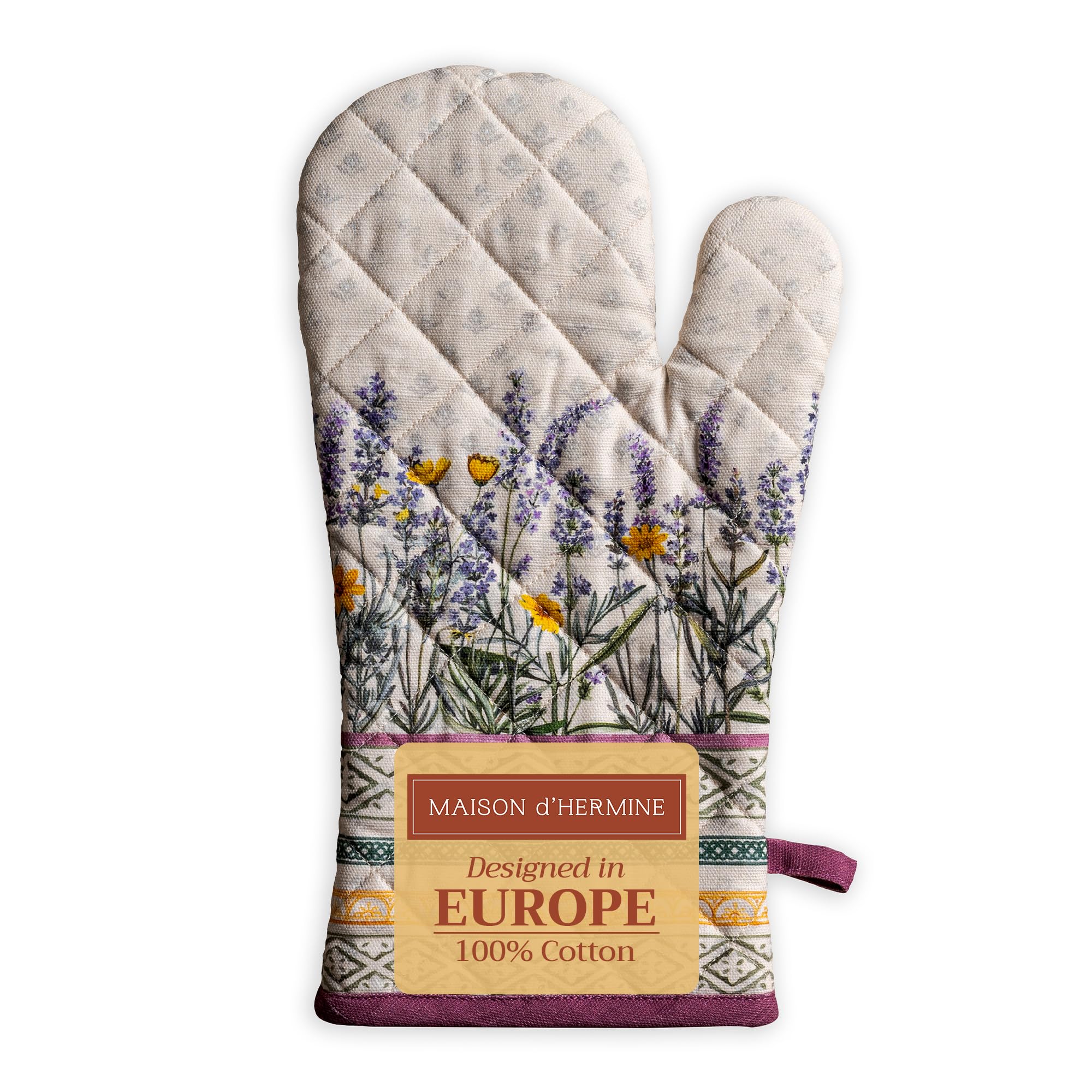 Maison d' Hermine Oven Gloves 100% Cotton Oven Mitt Heat Resistant Cooking Gloves with Loop for Gifts  Baking Microwave  Handling Hot Pans  Fanny Lavender - Spring/Summer(7 Inch x 13 Inch)