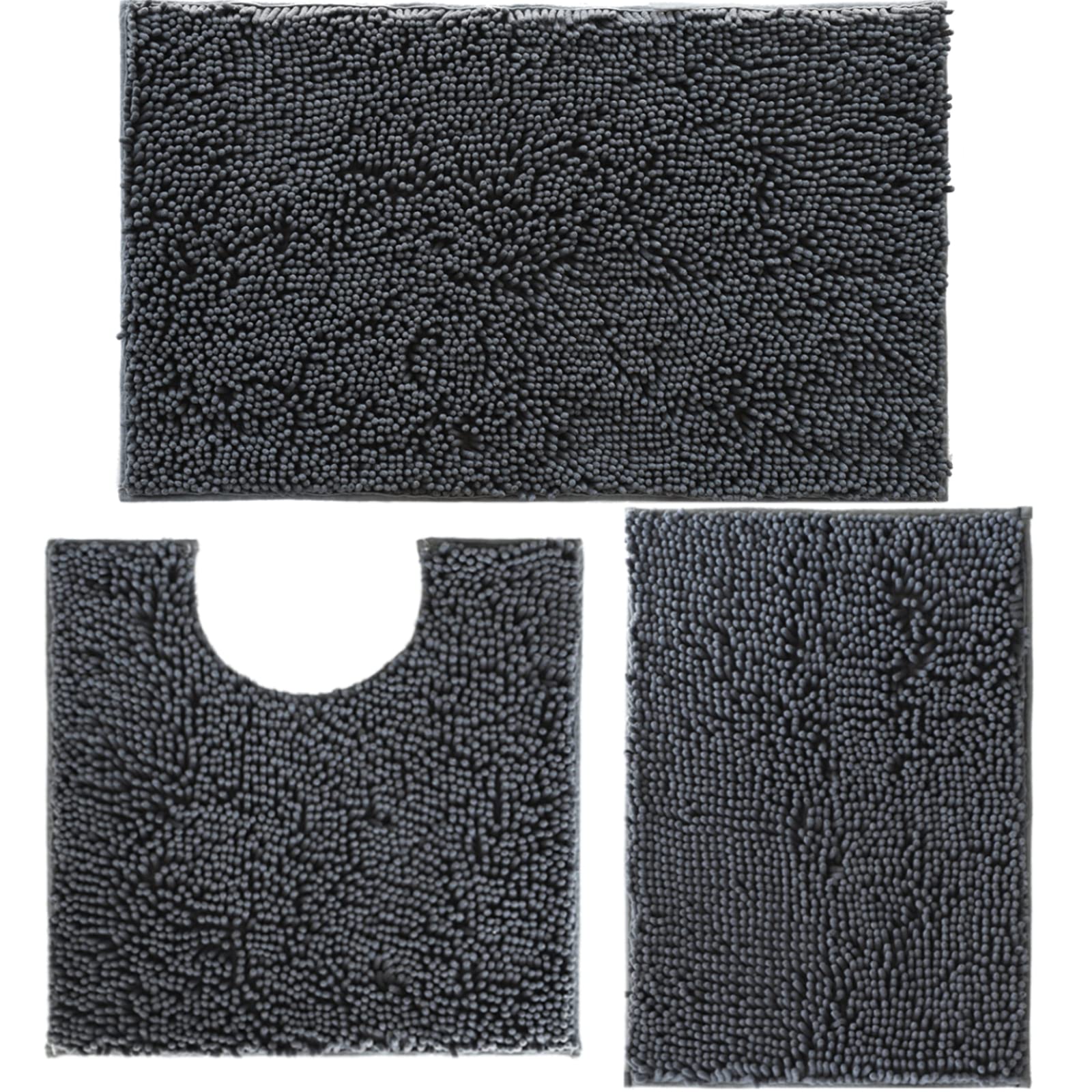 Bathroom Rugs Set Plush Chenille 3 Piece Bath Mat Washable Bath Rugs with Non Slip Backing Bath Carpet Absorbent Shower Rugs Bathroom Mats and Toilet Rug Bath Mats for Bathroom Bedroom  Kitchen Tub