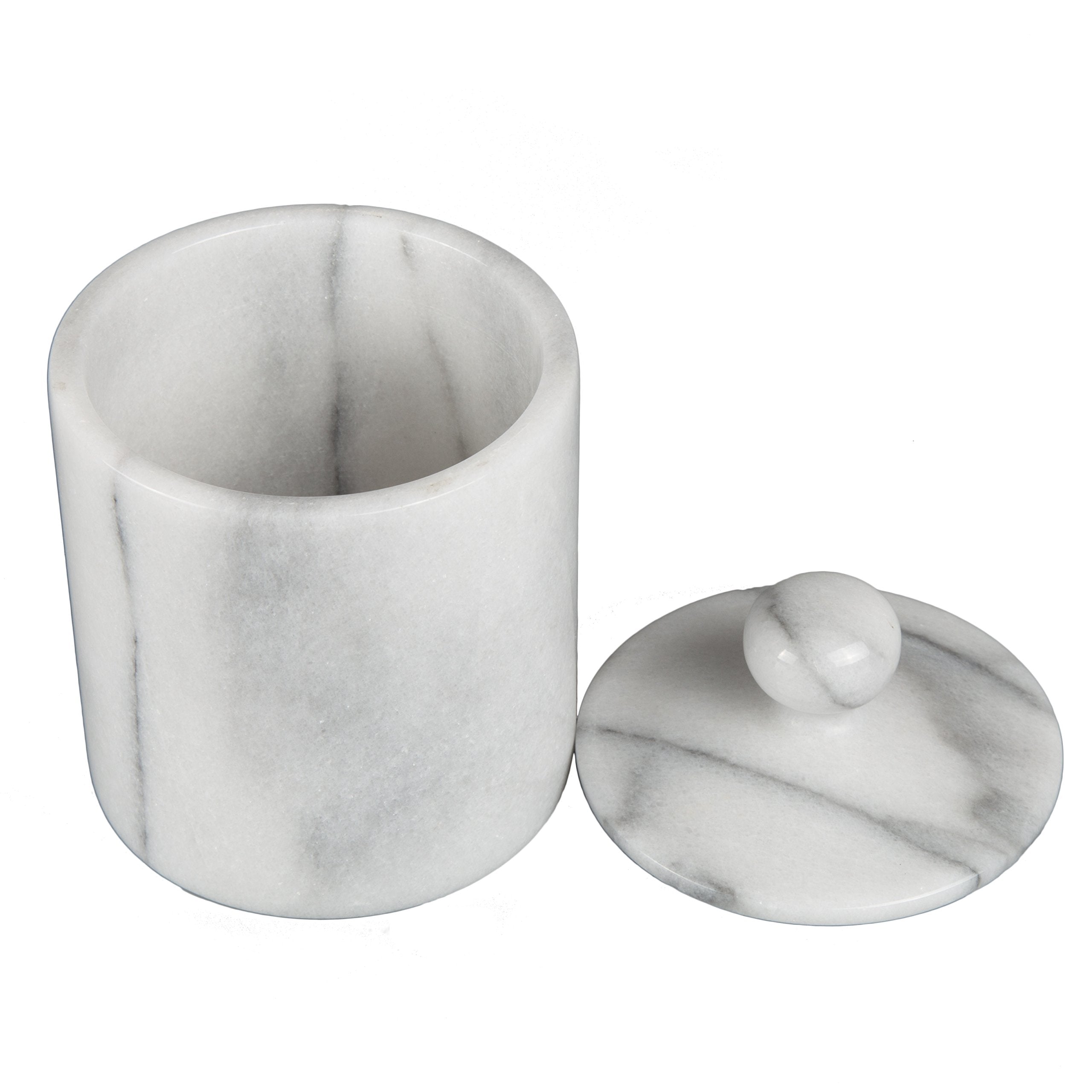 Creative Home White Marble Spa Cotton Ball Holder, 3-5/8'' Diam. X 4-3/4'' H