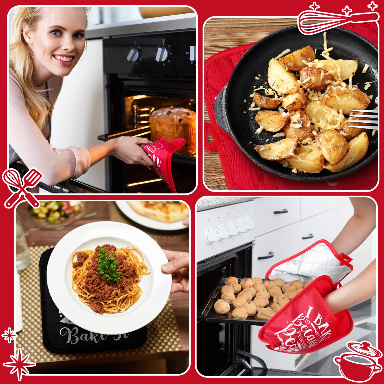 Jingmore 12 Pcs Funny Kitchen Pot Holders with Pocket Teacher Appreciation Gift Baking Potholder for Kitchen Hot Pads Oven Mitts