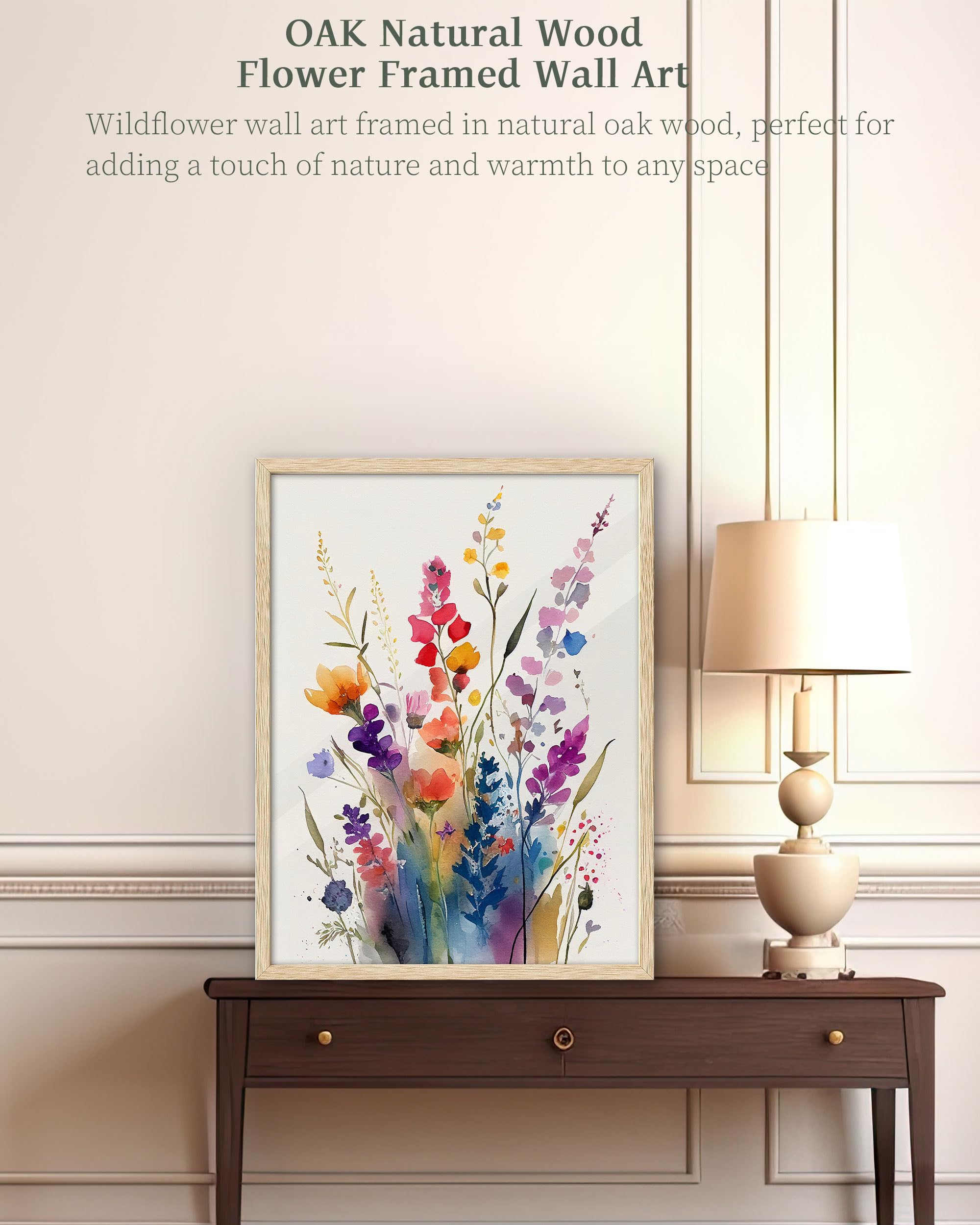 iHery Floral Wall Art Set of 3, 12x16 in Oak Wood Framed Canvas Prints, Colorful Wildflower Decor for Bedroom Living Room