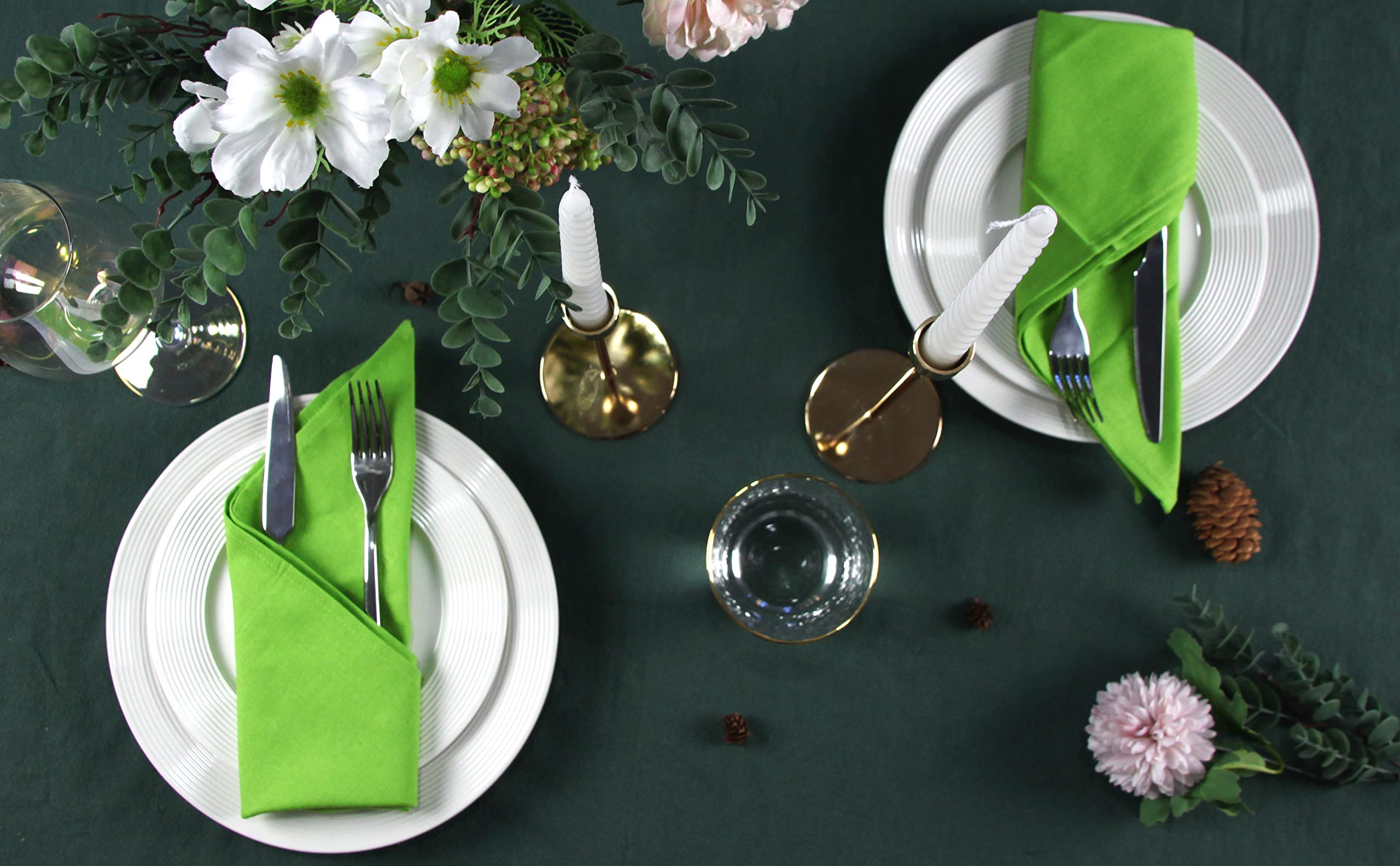 INFEI Solid Color Cotton Linen Blended Thin Dinner Cloth Napkins - Set of 12 (40 x 40 cm) - for Events & Home Use (Green)
