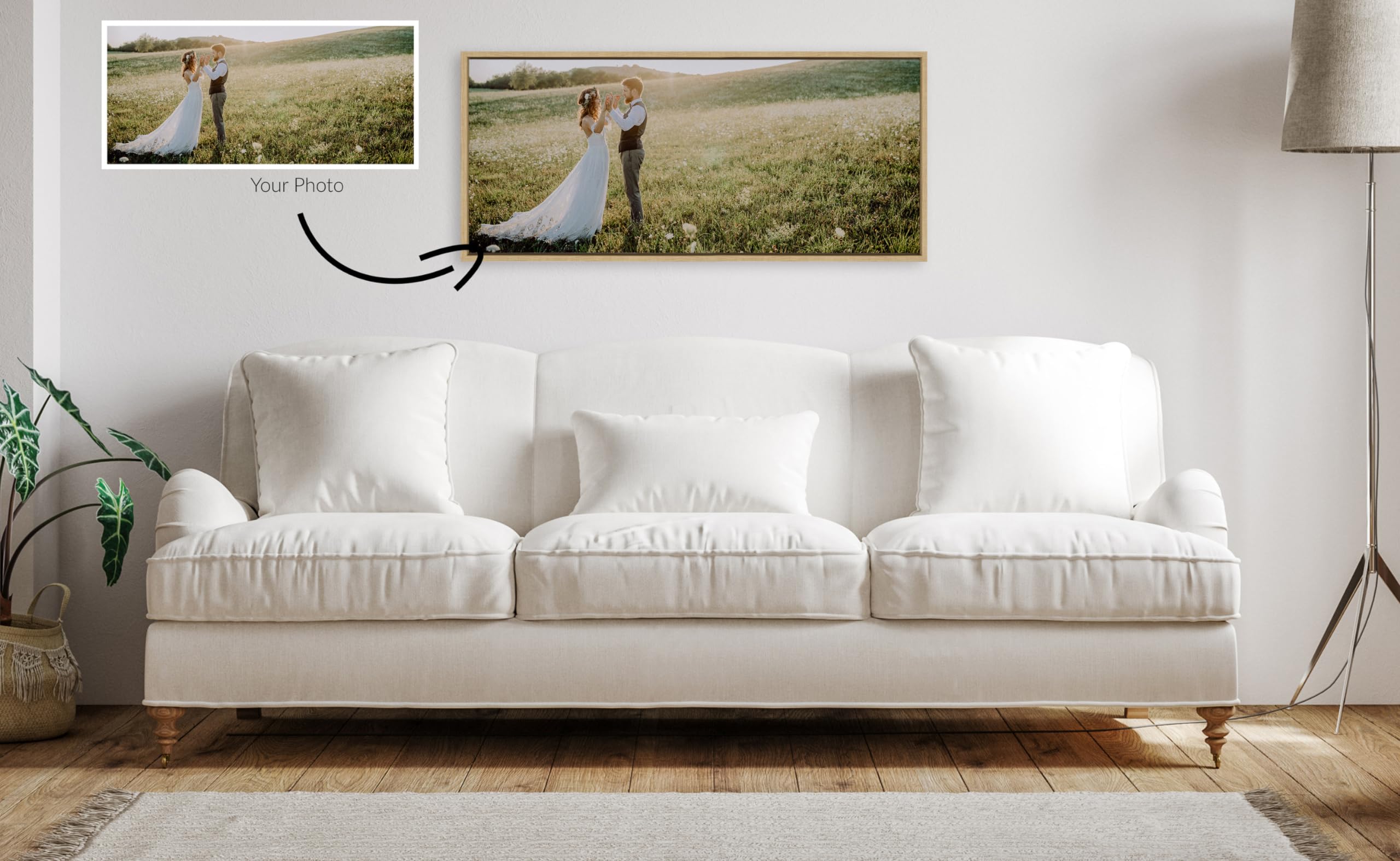 Kate And Laurel Sylvie Custom Printed Framed Canvas Wall Art, 40X18 Natural, Personal Canvas Print With Your Photos For Bedroom
