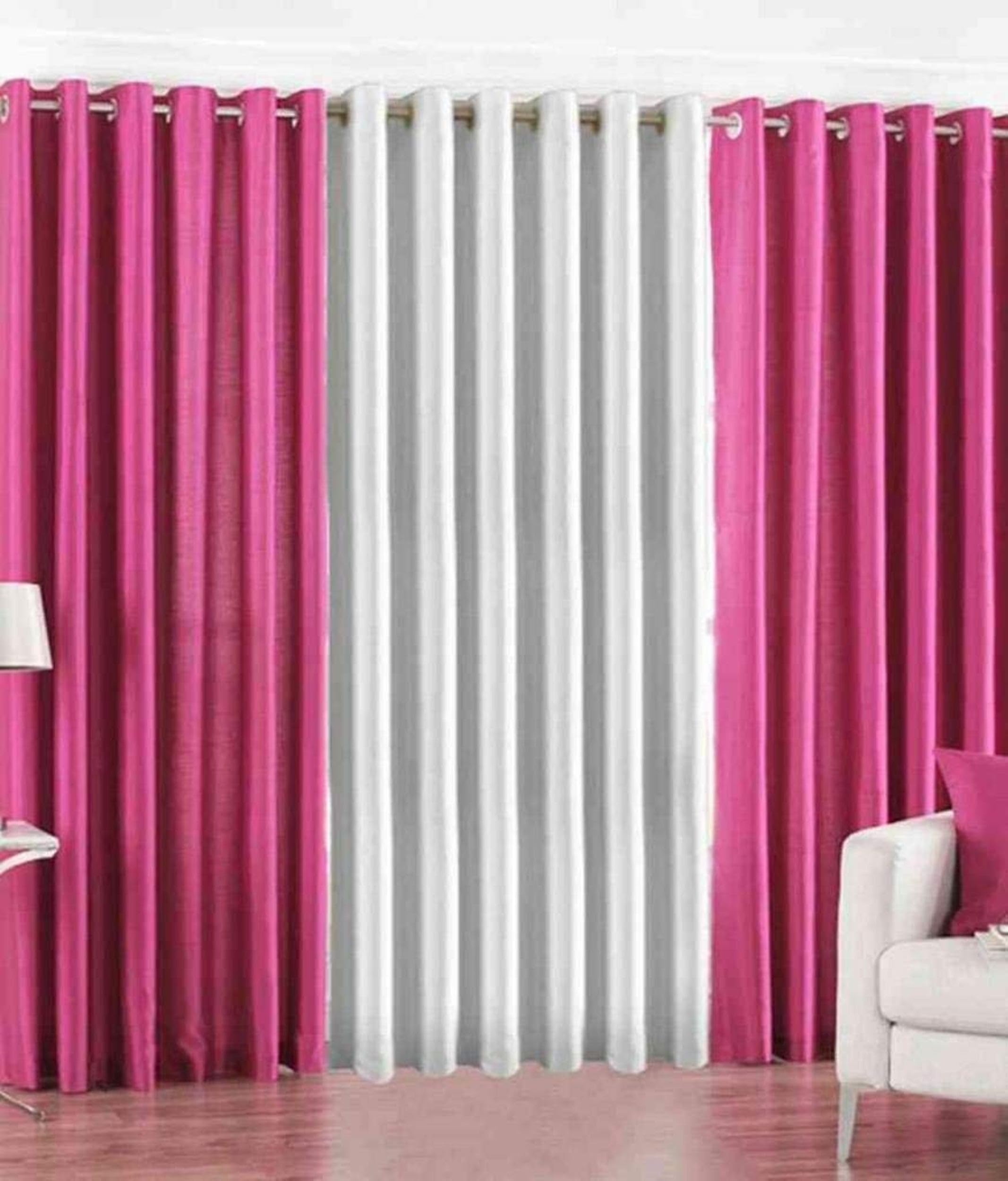 Galaxy Home Decor Solid Plain Curtains for Long Door 10 Feet, Pack of 3, Pink & White