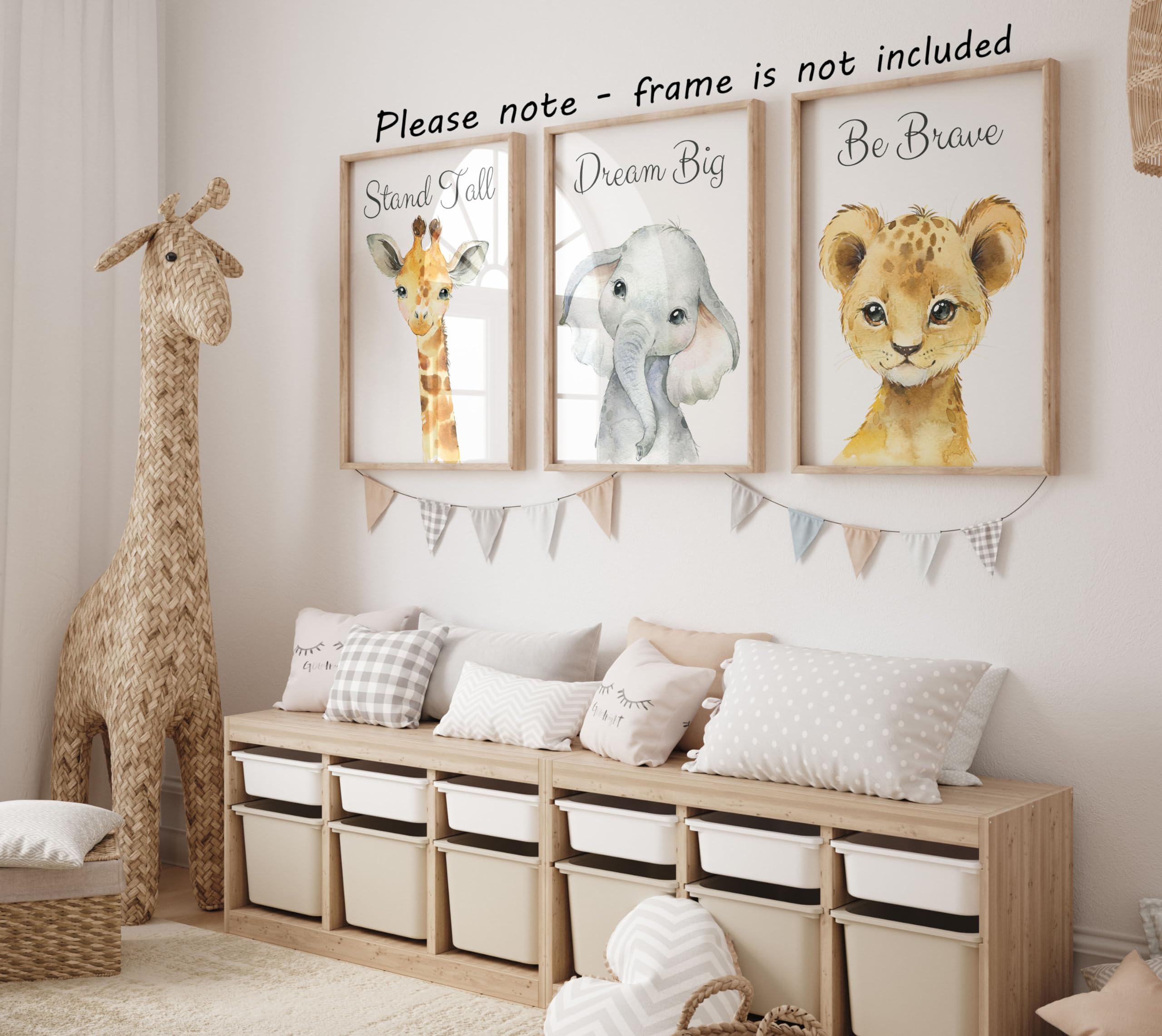 Baby Safari Animals For Girl Or Boy Nursery Bedroom, Set Of 3 Unframed Wall Art Prints, Jungle Portrait Quote Posters, Nursery D