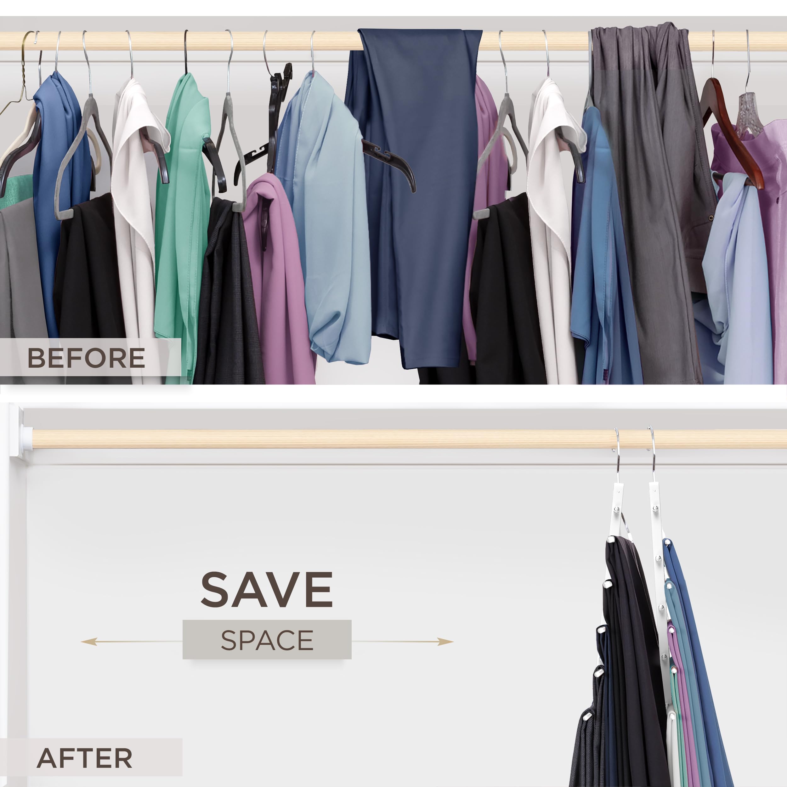 MORALVE Pants Hangers Space Saving - European Beechwood Hangers for Clothes Hanger Organizer - Jean Hangers Pants Rack Scarf Hanger - Closet Space Saving Magic Pants Hangers Pant Organizer 1 Pack