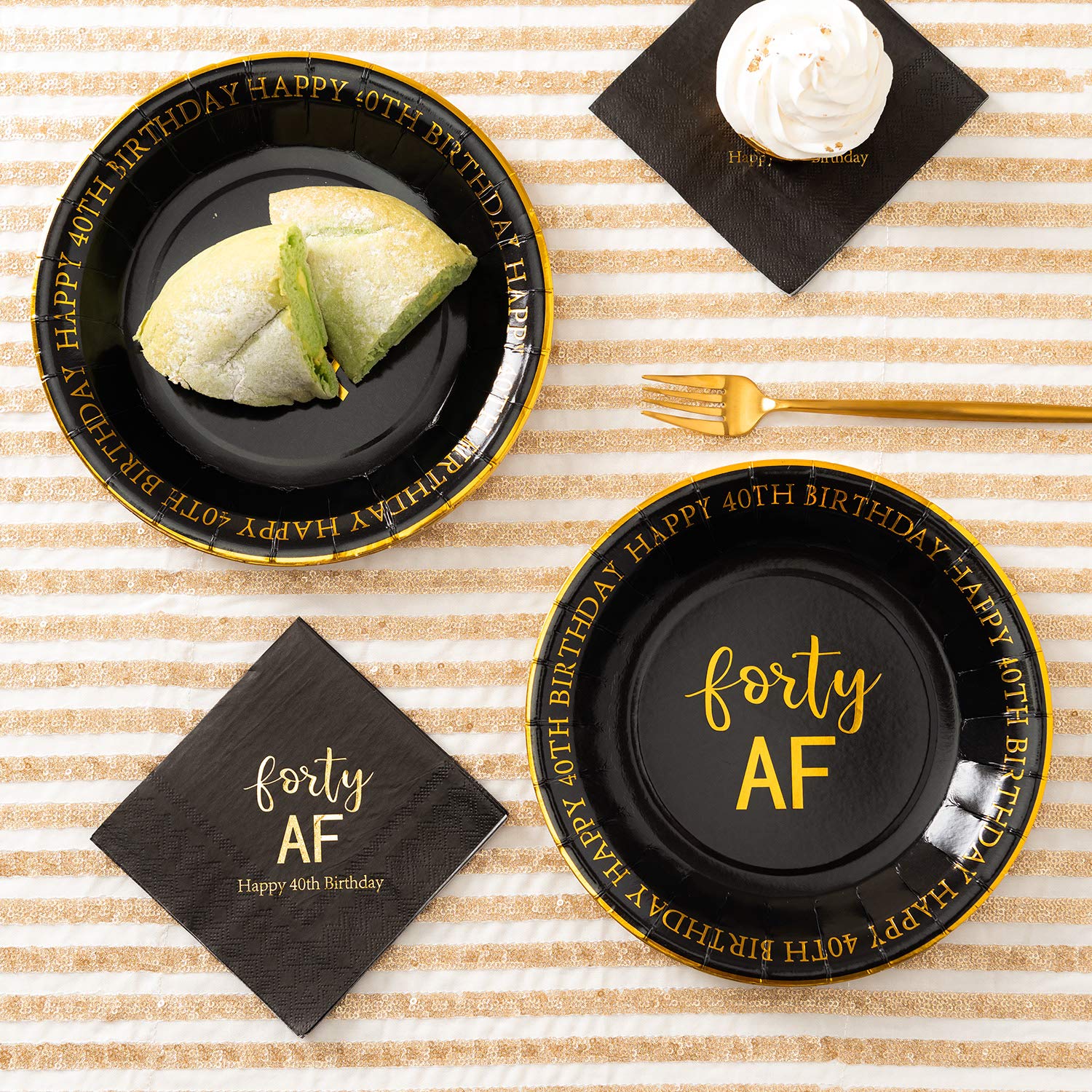 Crisky 40Th Birthday Plates Black And Gold Dessert, Buffet, Cake, Lunch, Dinner Plates For 40Th Birthday Decorations Party Suppl