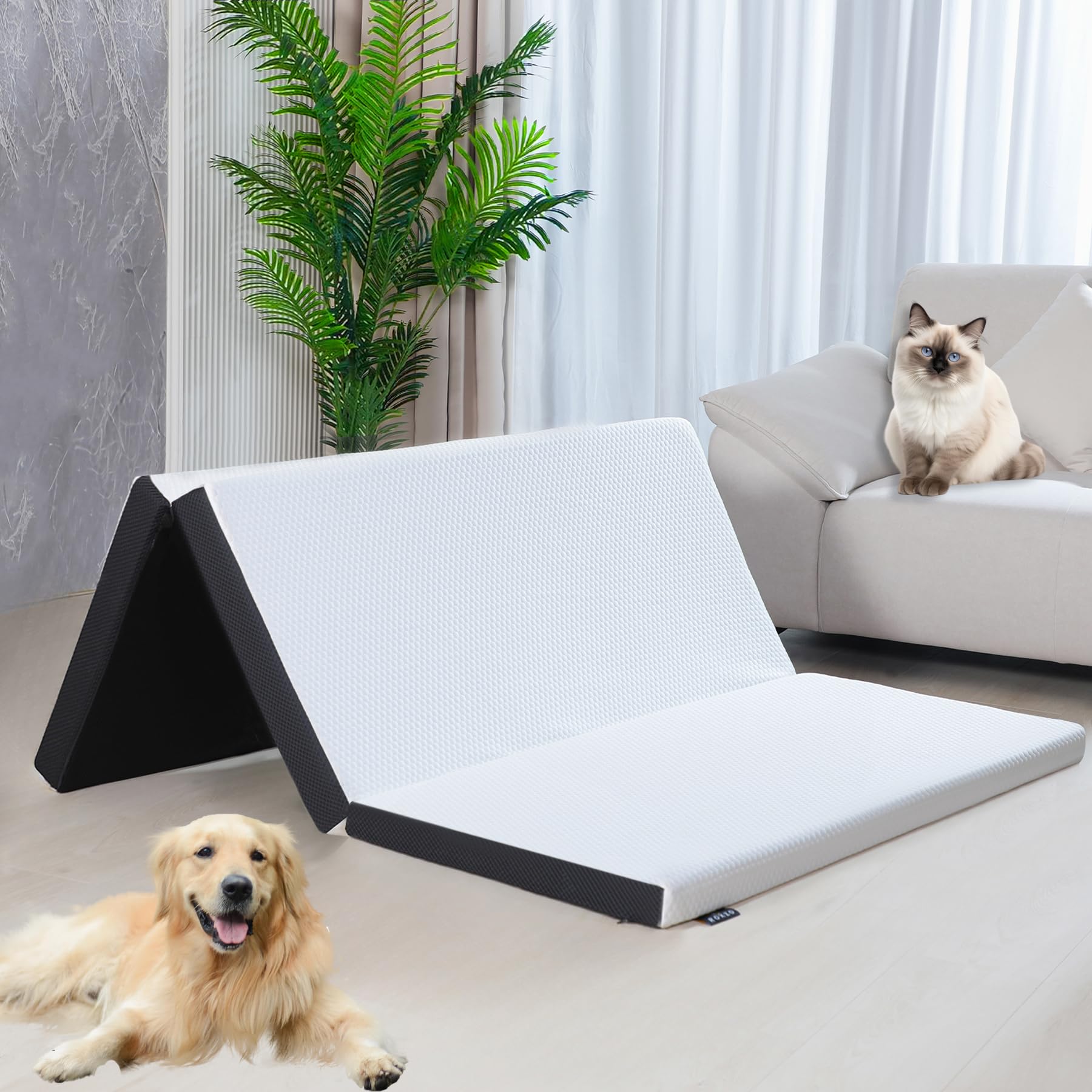 Roxzo Mattresses Toppers 3 Inches, Tri Fold Memory Foam Mattress,Ventilated Design,Removable And Washable Cover,No-Slip Design,E