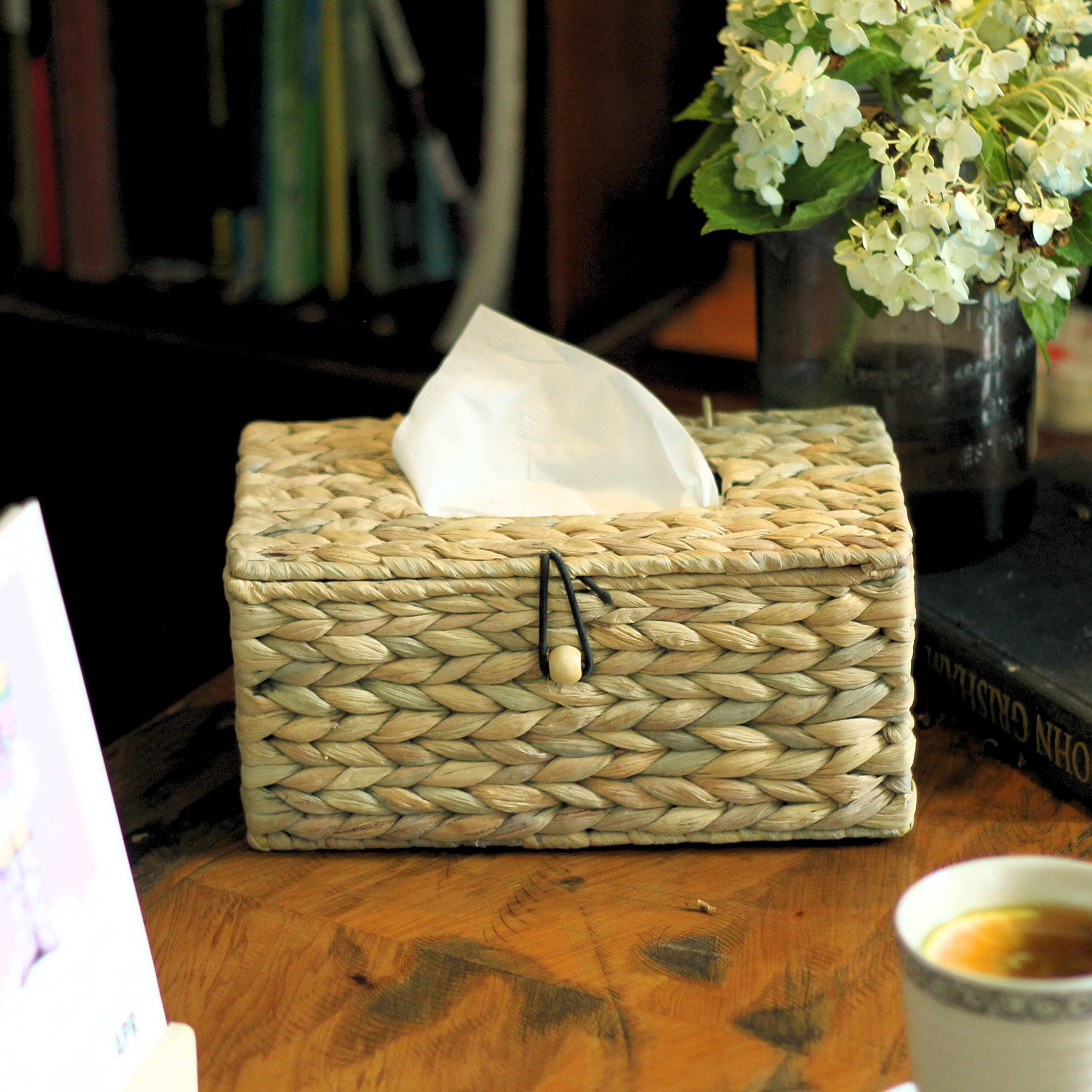 Kolwoven Tissue Box Holder, Tissue Box Cover Rectangular, Rattan Wicker Rectangle Tissues Box Cover, Boho Decorative Woven Facia