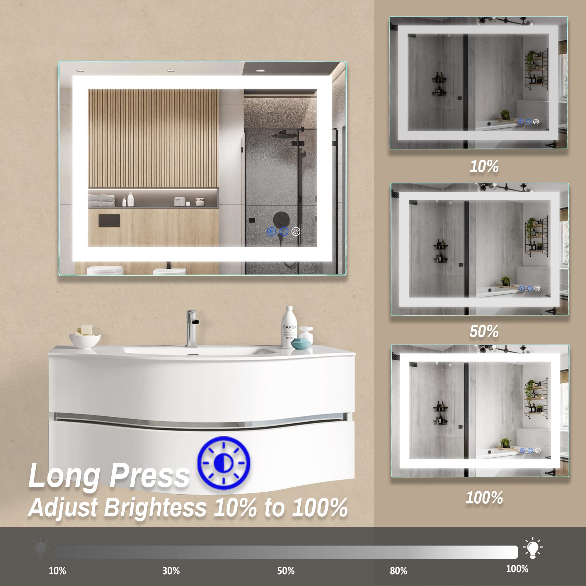 Fitland 36''X 28'' Led Bathroom Mirror With Light, Anti-Fog, Dimmable, Color Temperature Adjustable 3000-6000K, Memory Function