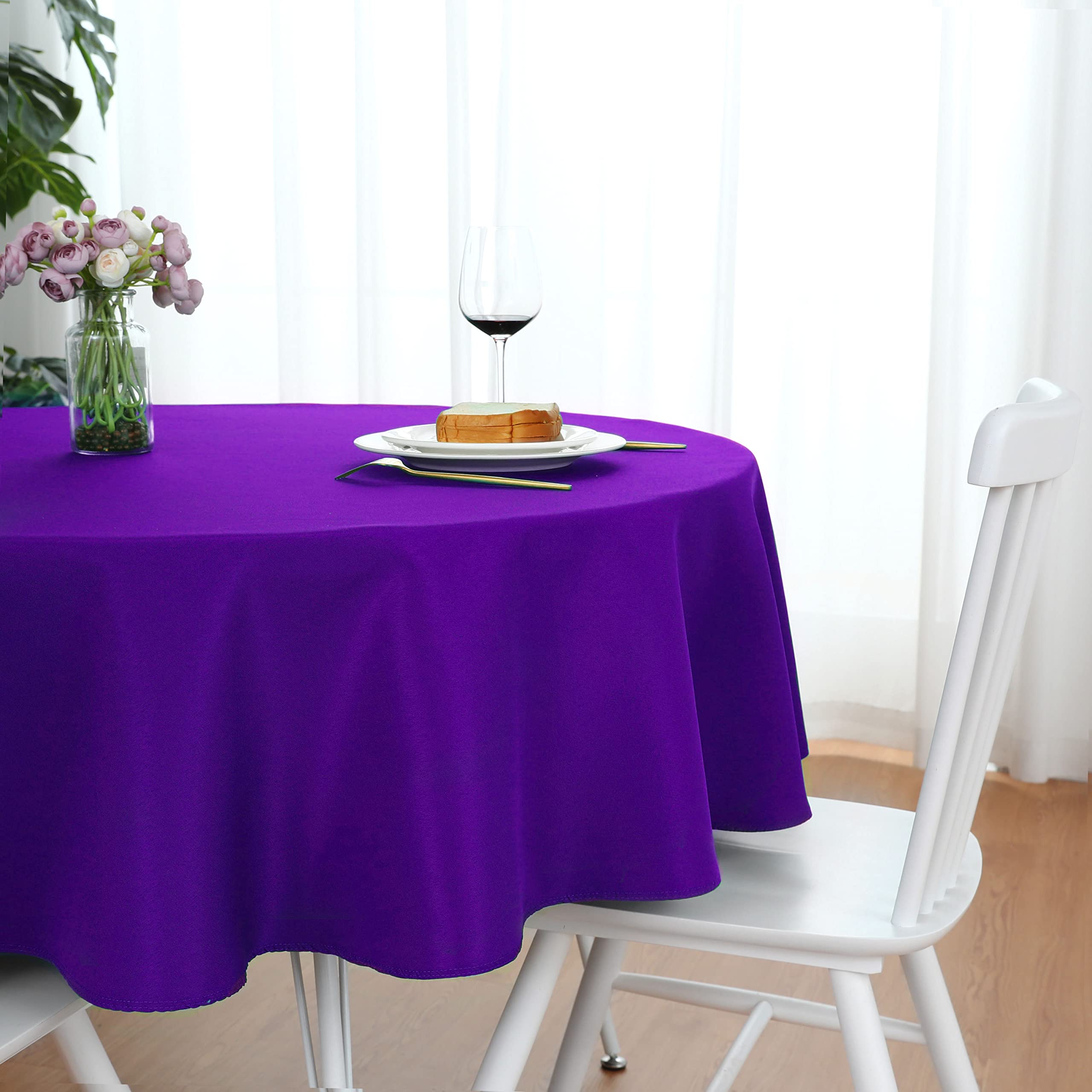 Folins&Home Purple Round Tablecloth 60 Inch Waterproof Heavy Duty Wrinkle Free Polyester Fabric Circle Table Cloth Spillproof Wa