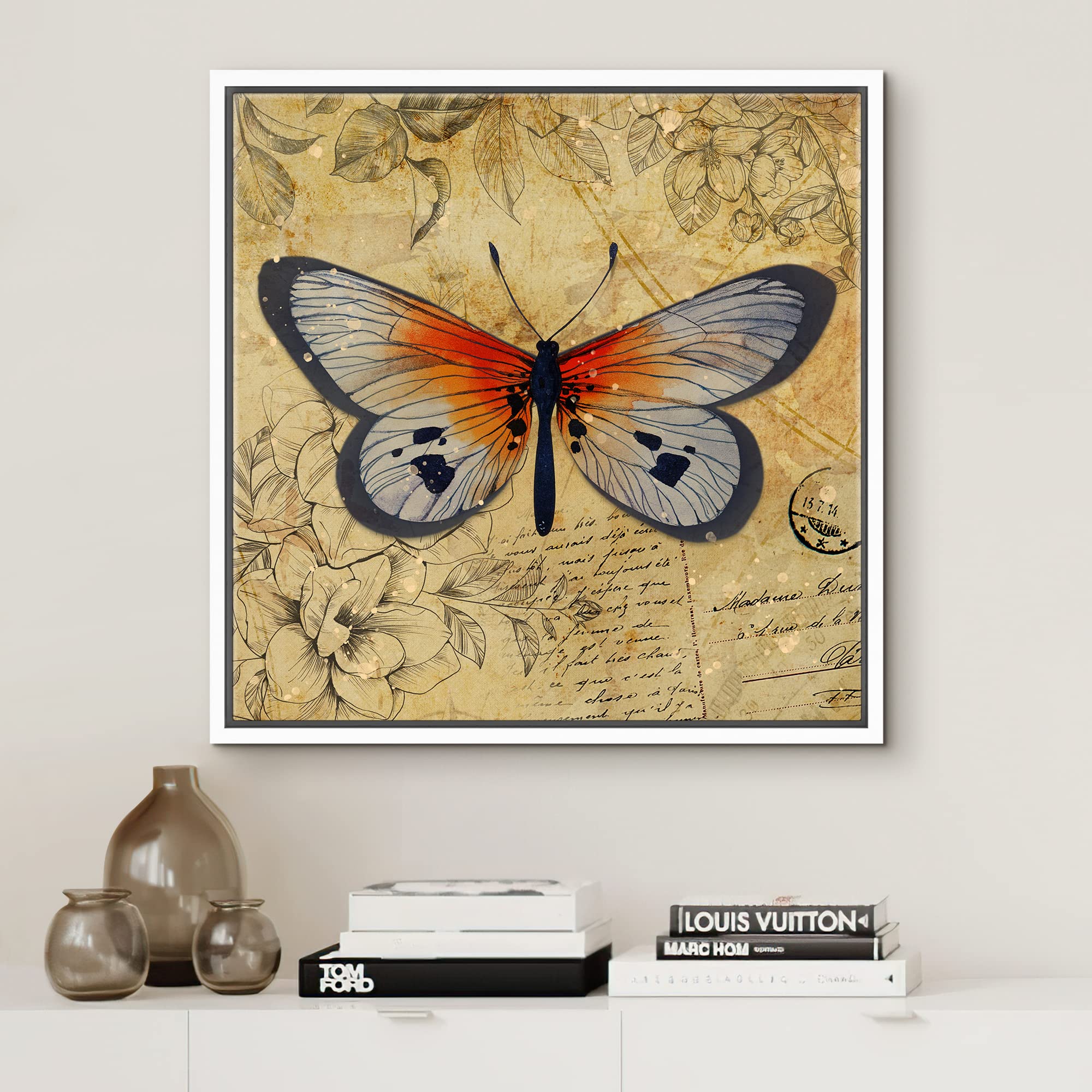 Wall26 Canvas Print Wall Art Orange Monarch Butterfly Floral Pattern Nature Wilderness Rustic Modern Art Farmhouse Decorative An