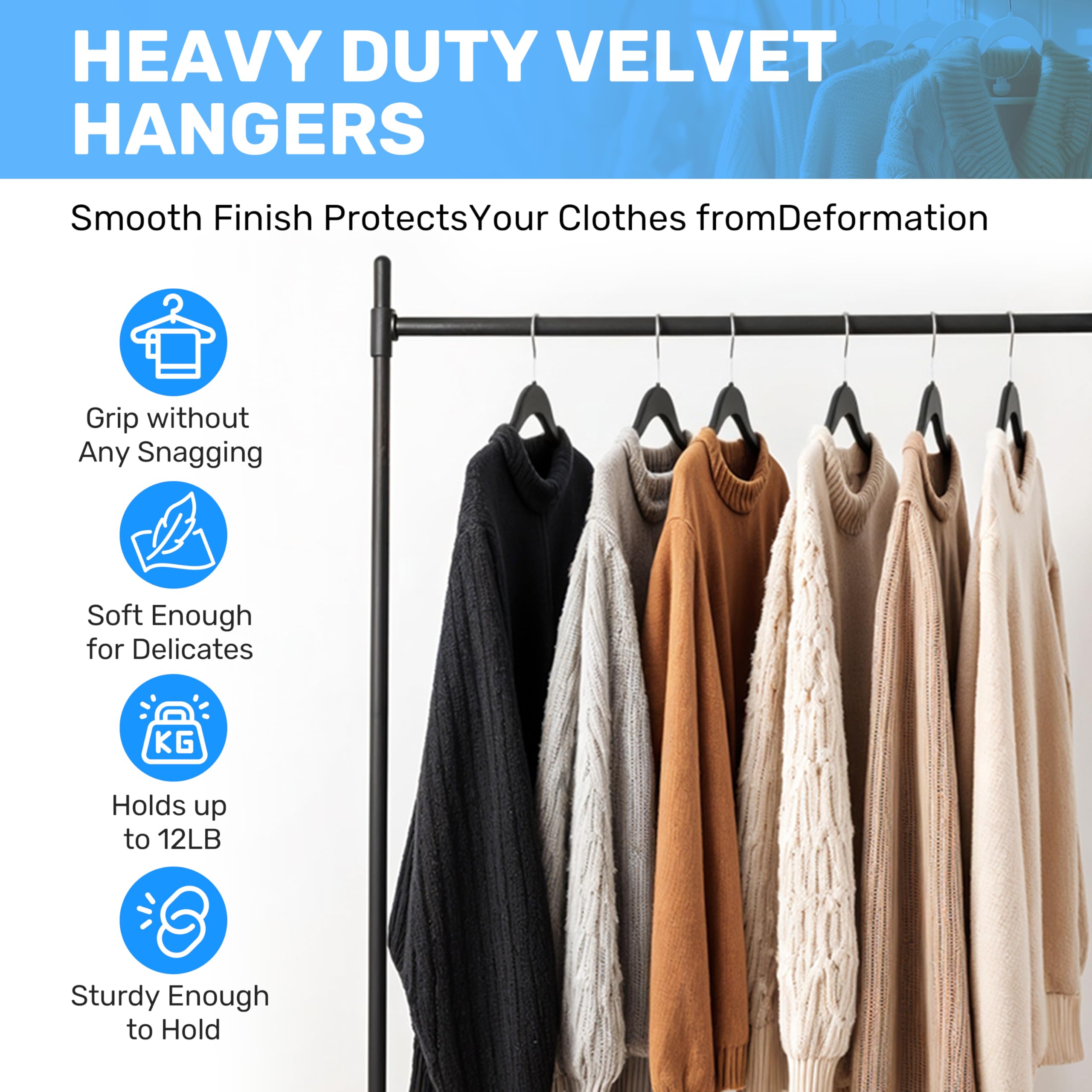 Simple Deluxe 70 Pack Velvet Hangers, Non-Slip Felt Hangers With Shoulder Notches, Space Saving Heavy Duty Clothes Hangers For C