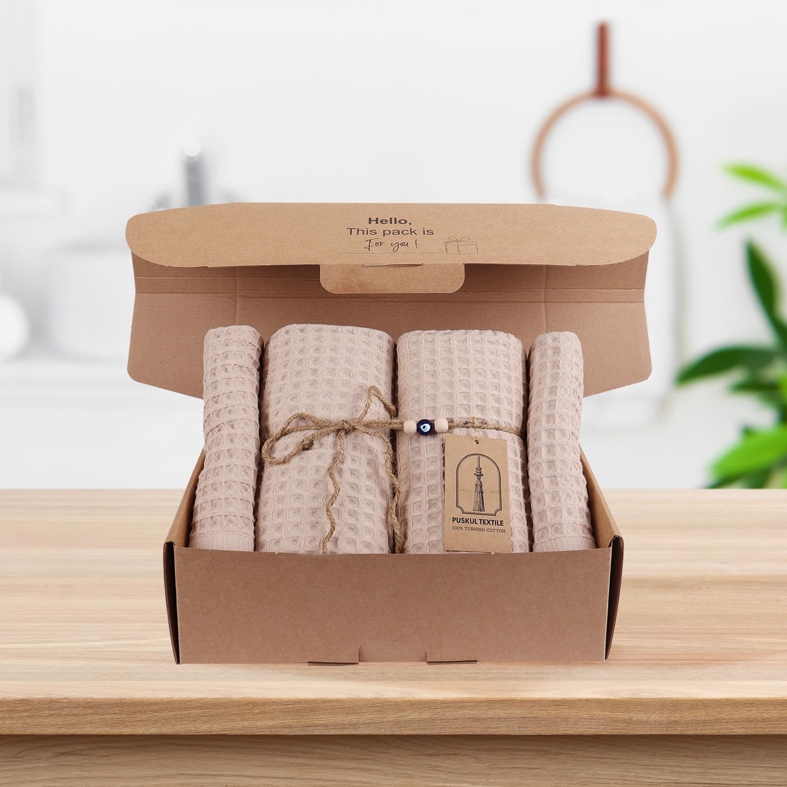 Pskl - 4 Pieces Waffle Towel Sets For Bathroom, Premium Organic Turkish Cotton 2 Hand Towels 2 Bath Towels Set (Anthracithe)