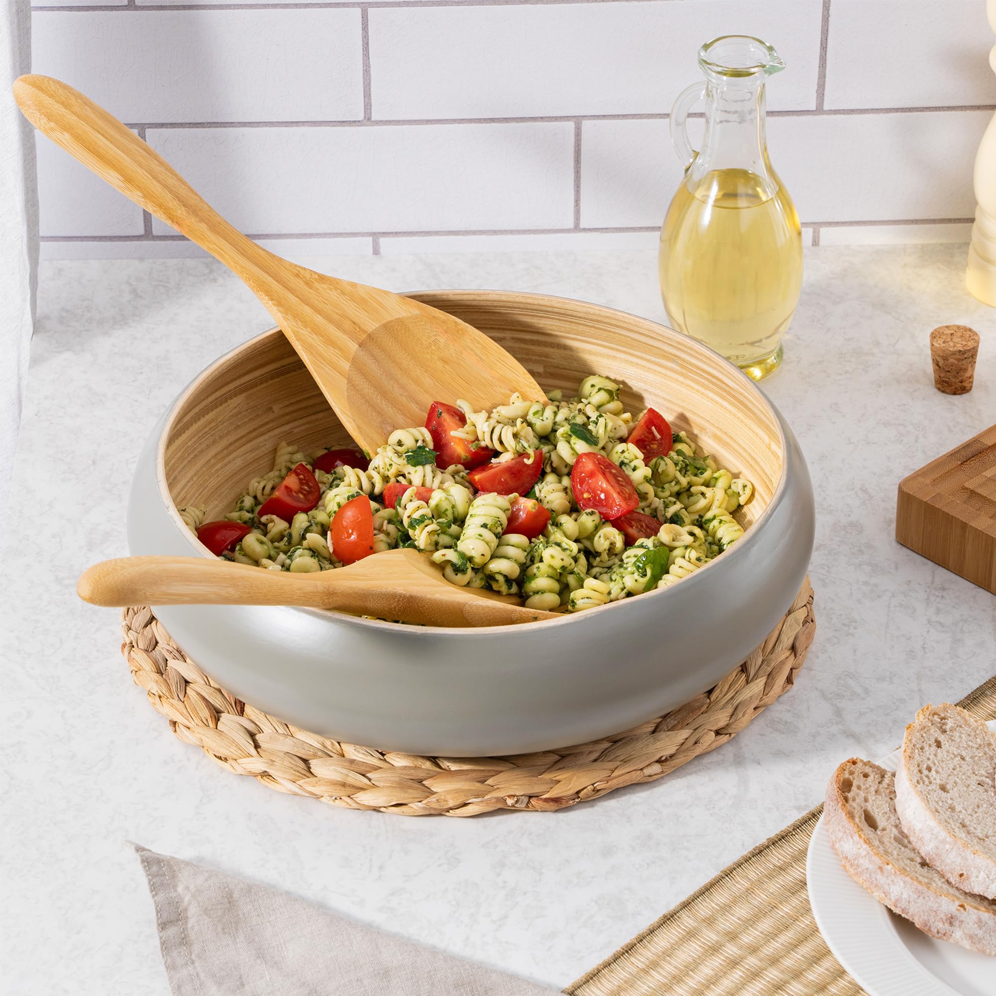 Dehaus Large Premium Bamboo Salad Tongs - Eco Friendly Wooden Serving Spoons - Salad Serving Utensils - Salad Tosser Forks - Gia