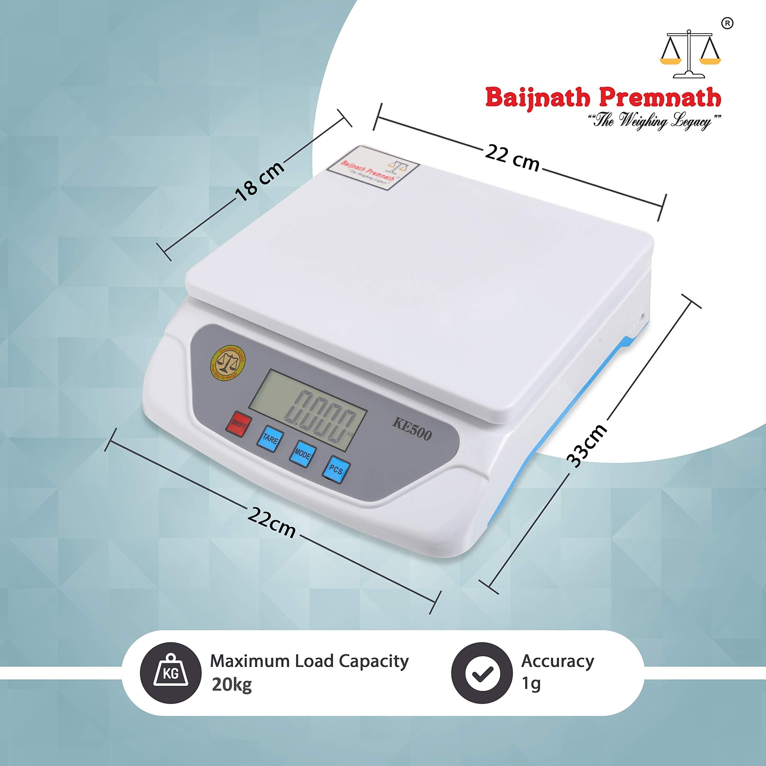 Baijnath Premnath Iscale 20Kg X 1G Multipurpose Weighing Scale For Kitchen, Industries And Home Weight Measuring, Balance With D