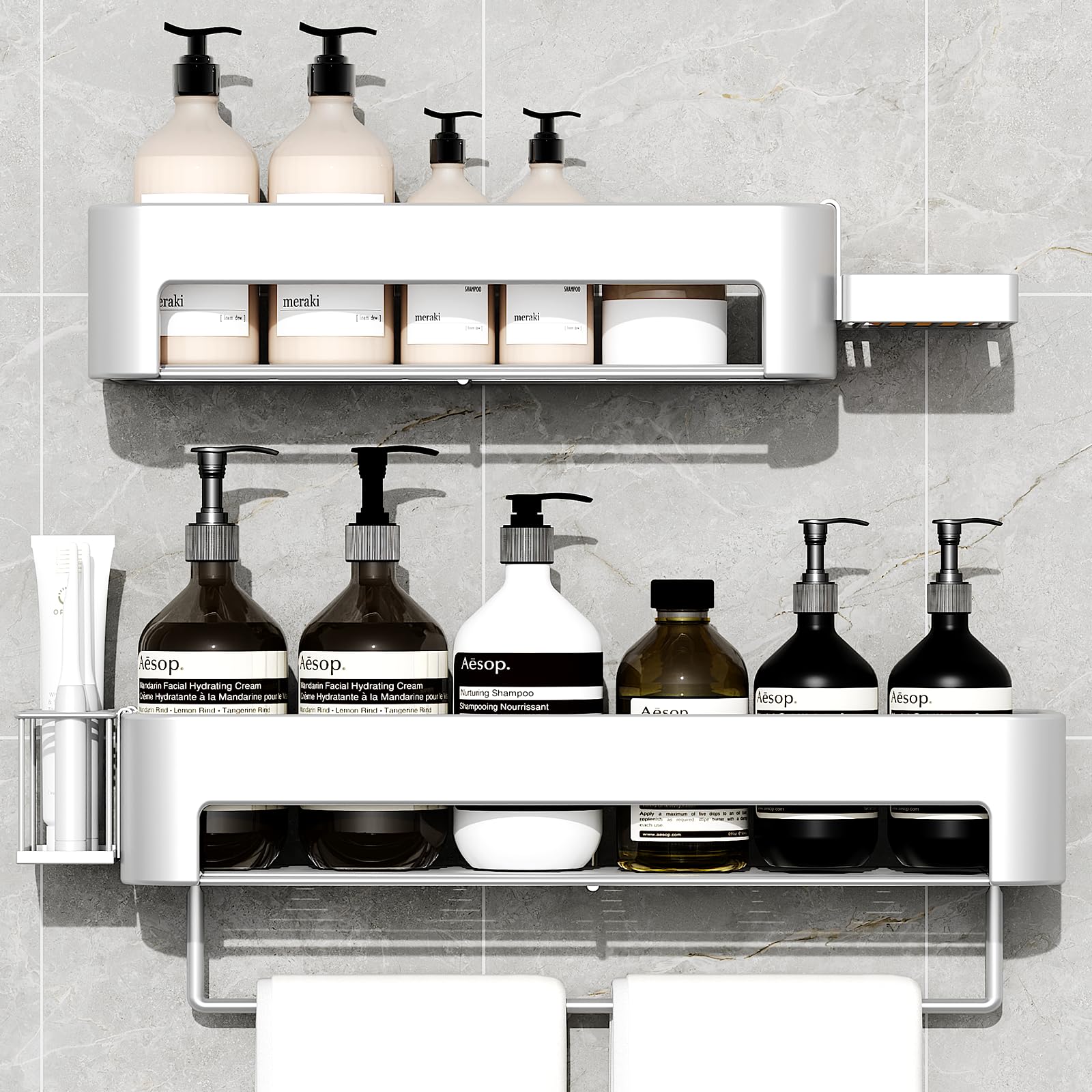 Necvha Shower Caddy 4 Pack Adhesive Bathroom Organizers And Storage&Home Decor&Kitchen,No Drilling,Kitchen Organizers And Storag
