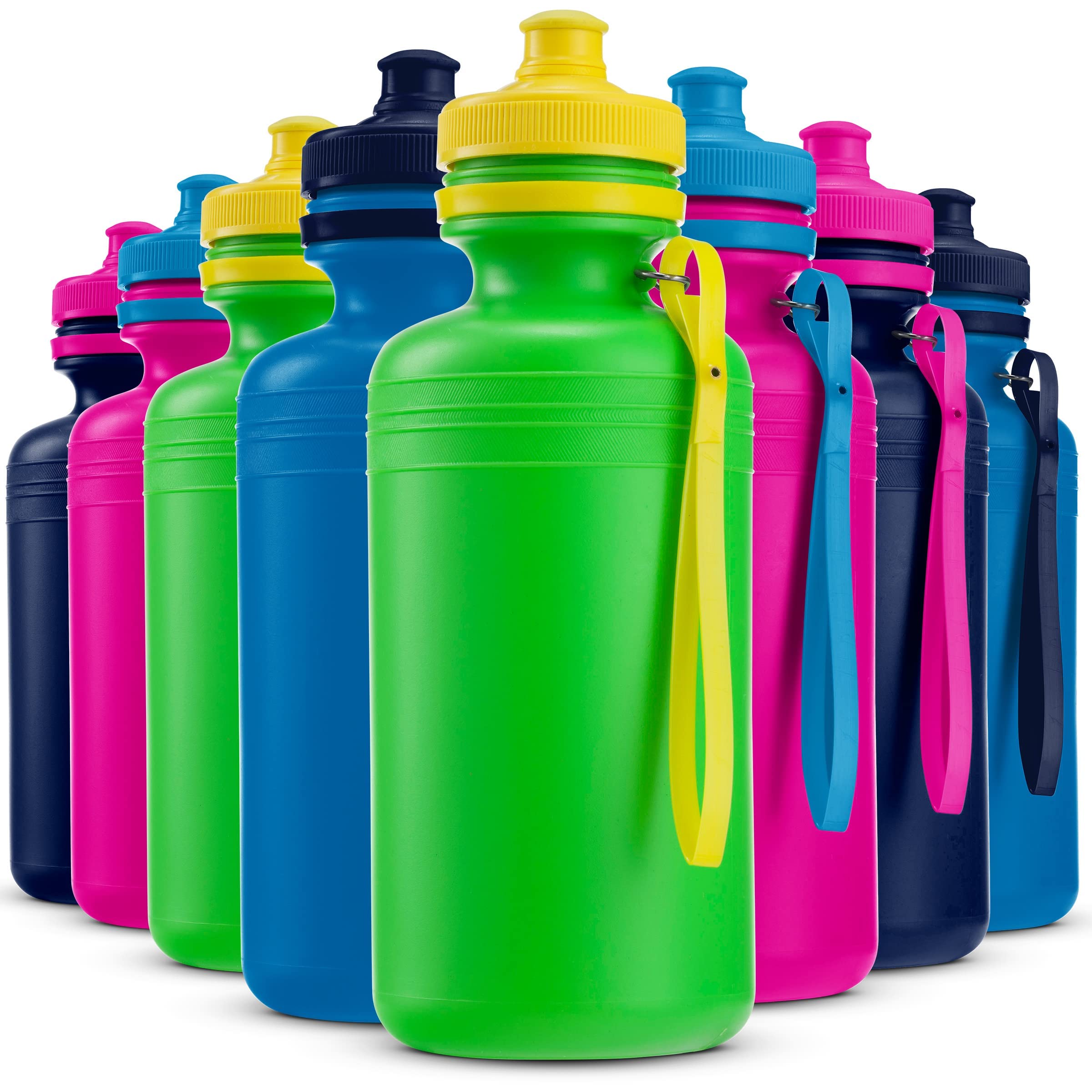 Bulk Water Bottles For Kids - (Pack Of 12) 18 Oz - 7.5 Inch Bpa-Free Plastic Squeeze Sports Bottles With Pop-Up Tops & Handles F