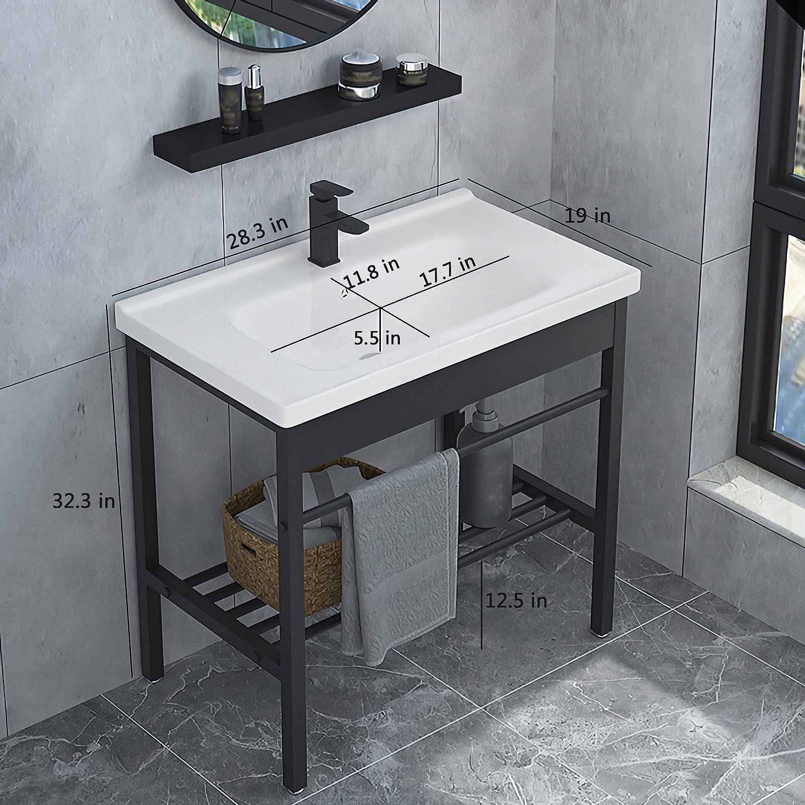 Freestanding Bathroom Console Sink, Bathroom Vanity With Sink, 28.3'' X 19'' X 32.3'' Ceramic Console Sink Set With Bracket, Uti